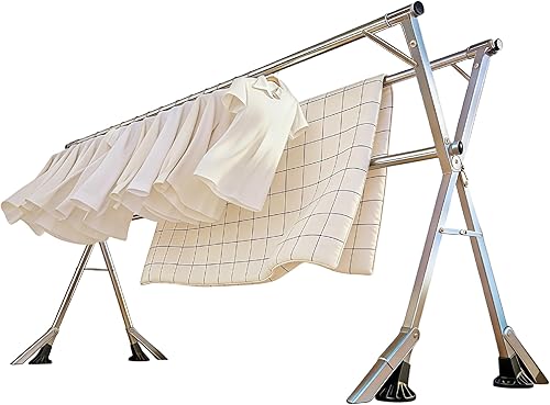 Estante de secado de ropa de 95 pulgadas, diseño resistente al viento, de acero inoxidable resistente, plegable, para interiores y exteriores,