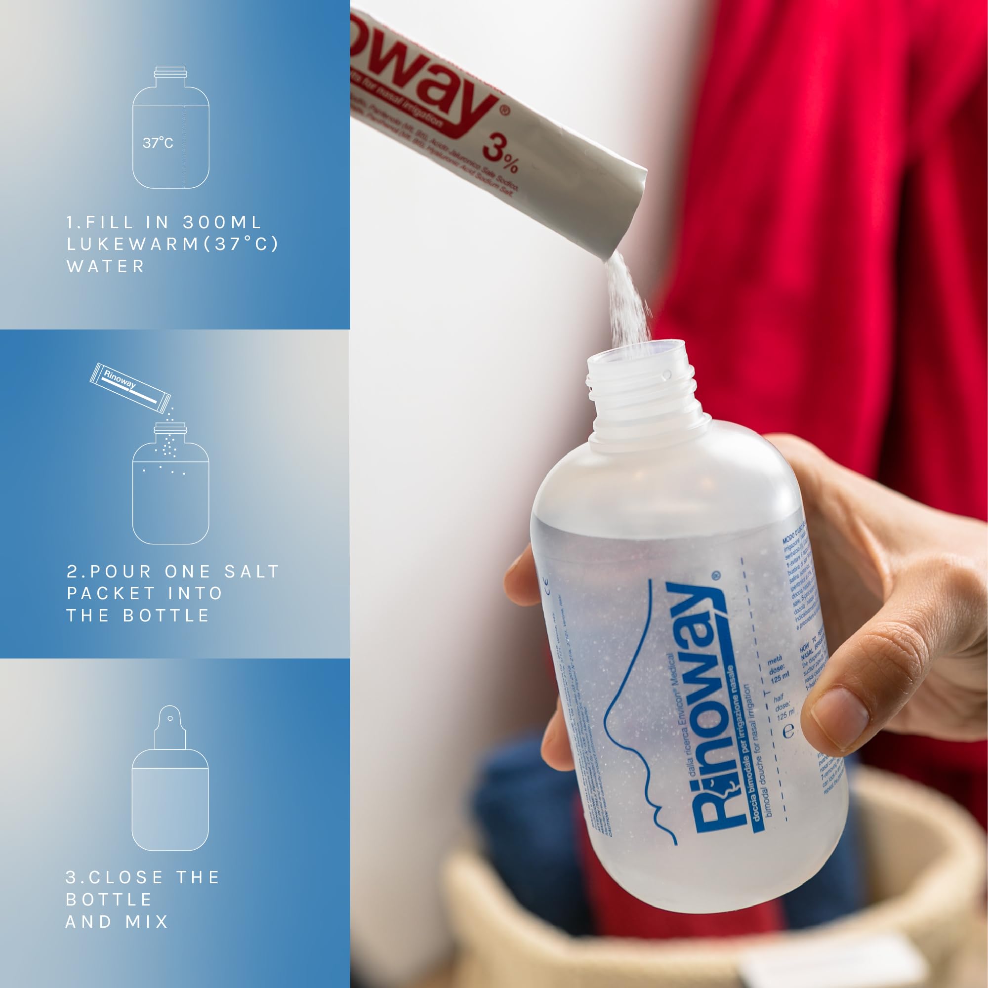 Lavage de nez - Sinus Rinse - Irrigation Nasale- Neti Pot - Douche Nasale Rinoway. Flacon 250 ml, embout de nébulisation et tubulure. pression ou par nébulisation pour les nourrissons et les enfants.