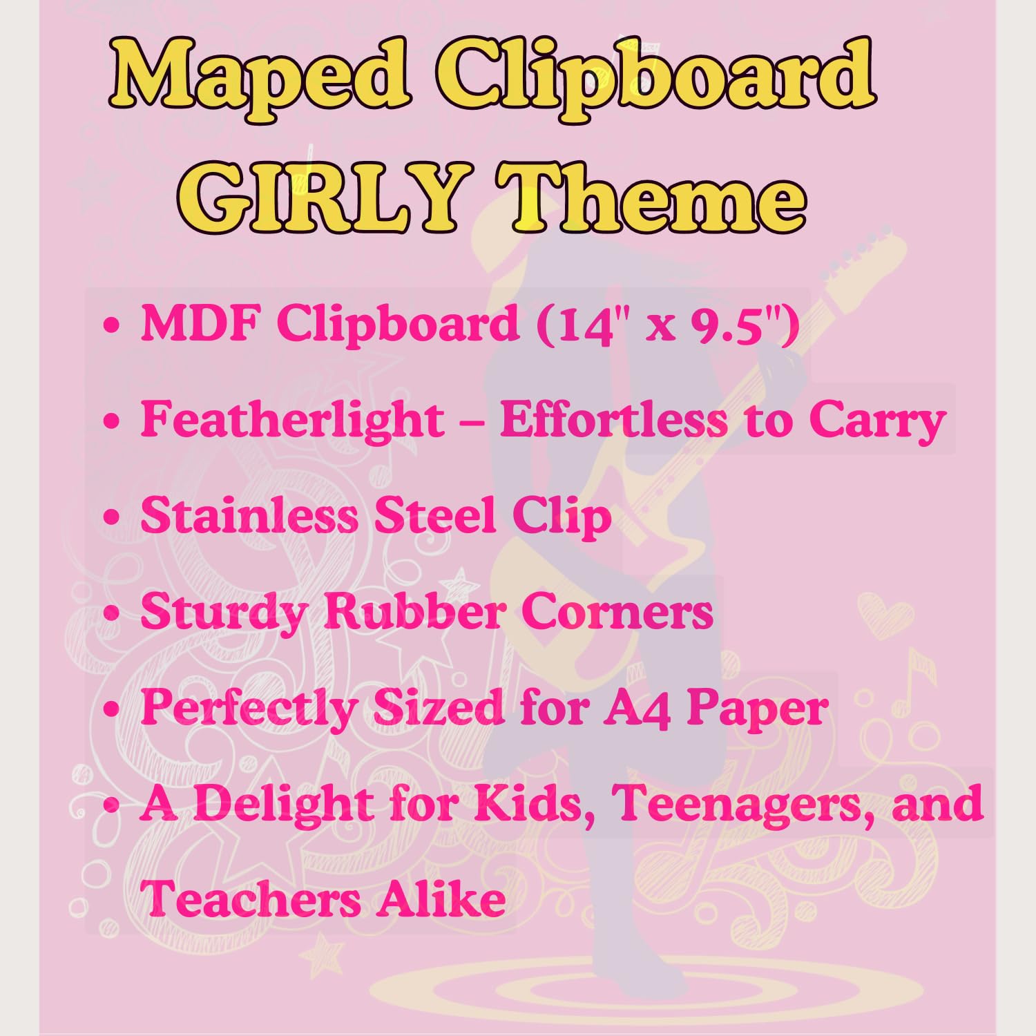 Maped Prüfungs-Set, 12-teiliges Set (Girly Thema), hochwertiges Klemmbrett und dunkle Holzstifte, hochwertige Produkte, Prüfungsblock für Studenten, ideal für Schüler, unverzichtbares Prüfungs-Set