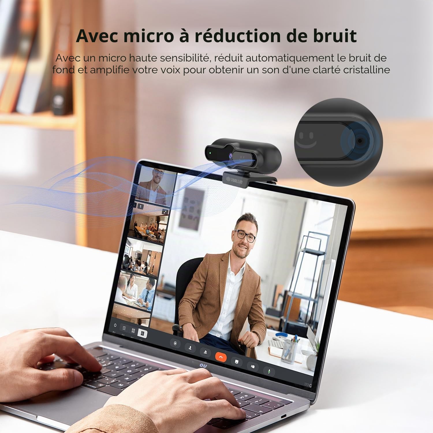 TOALLIN Webcam 4K pour PC, 1080p@60fps, capteur 1/2,5", autofocus PDAF, Microphone intégré et Cache de confidentialité, Webcam USB pour Ordinateur Portable, conférences, Streaming et appels vidéo
