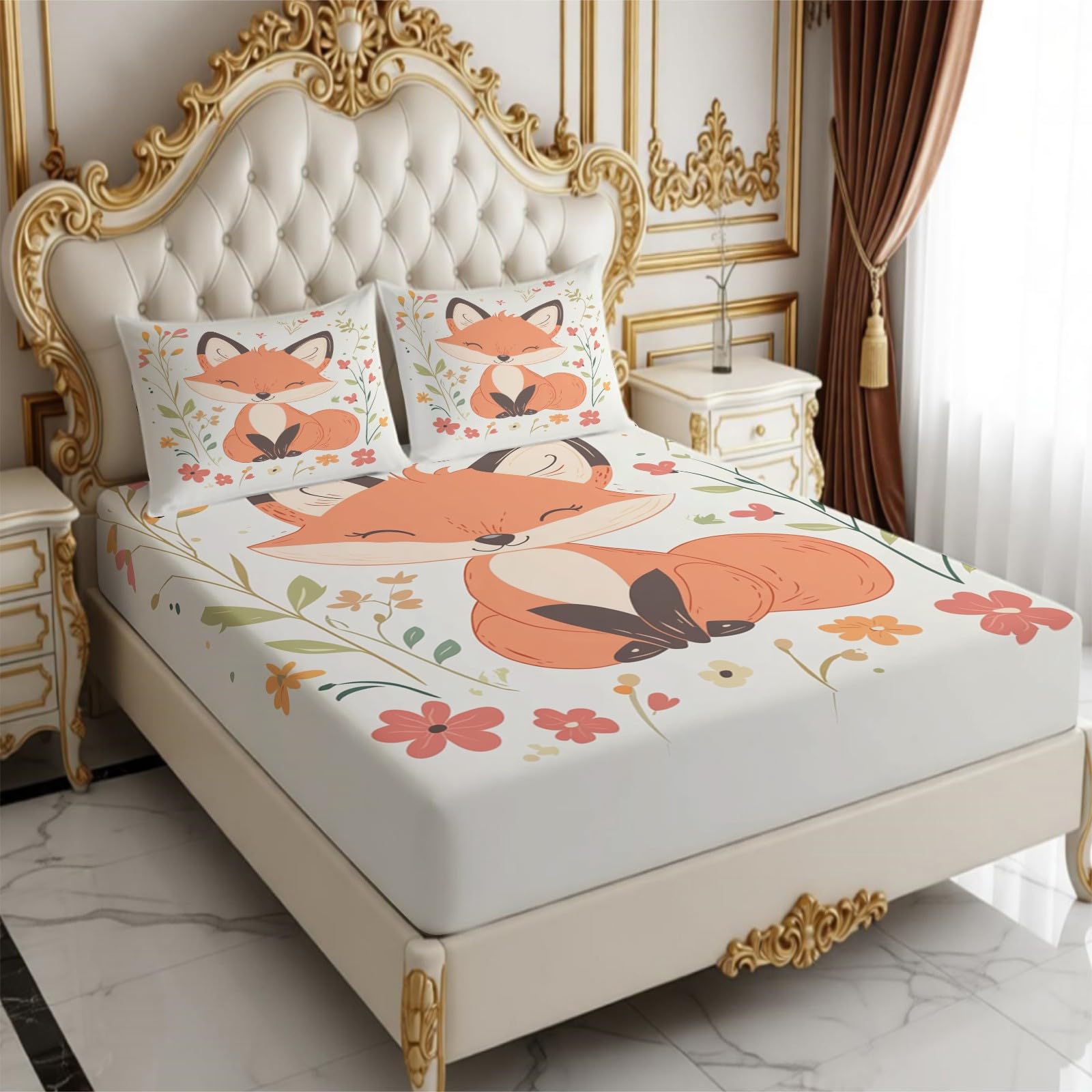 Lenzuolo con Angoli 180 x 200 cm Microfibra Fiori di volpe Lenzuolo Sotto Elasticizzato Profondo 25 cm Gruppo astratto per Singolo e Matrimoniale