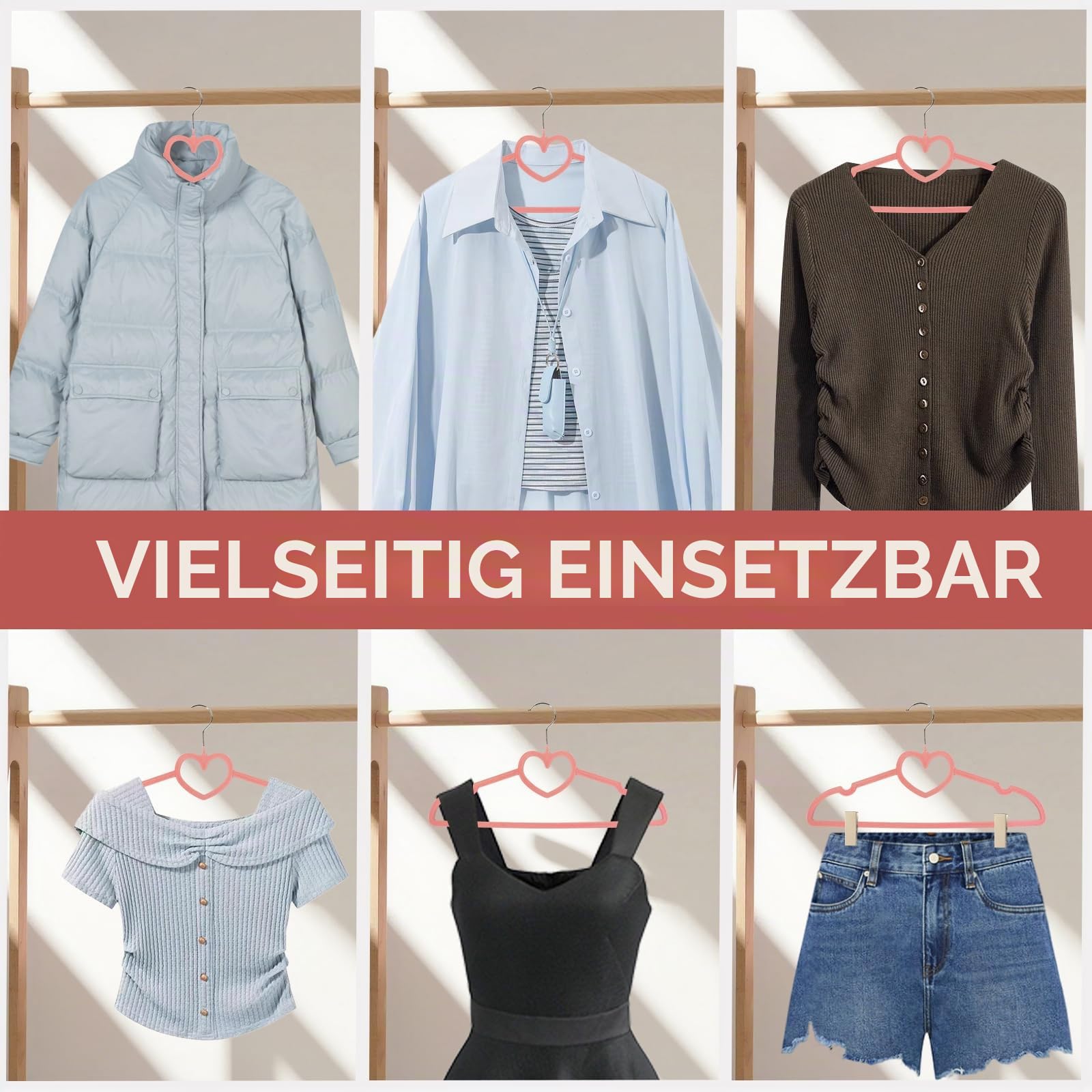 Samt-Kleiderbügel, niedliches Herz, mit 360-Grad-Drehhaken, rutschfester, dünner Filz-Kleiderbügel für Erwachsene, Mantel, Kleid, Hemd, Jacke, Hose, im Schrank, 50 Stück