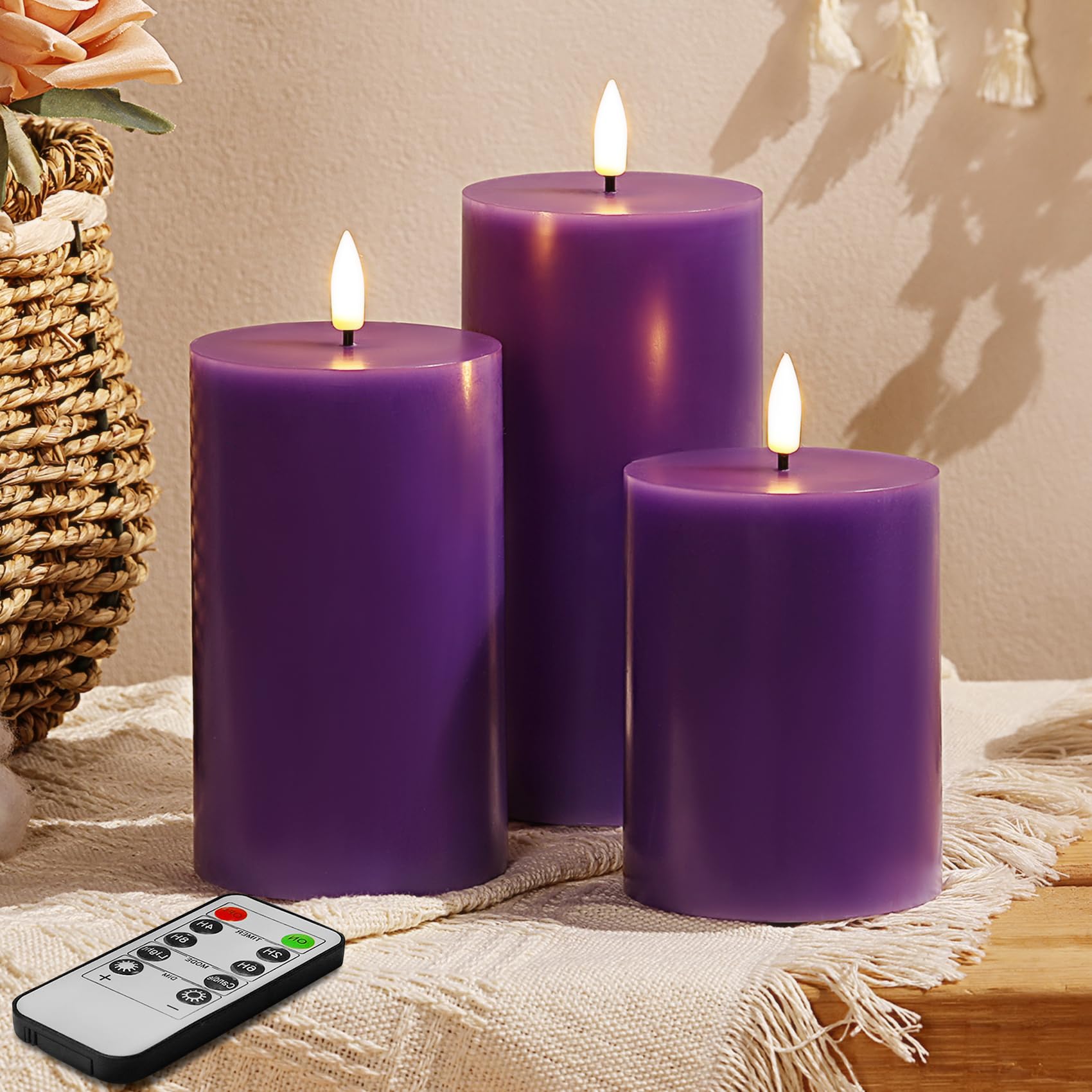 Bougies violettes sans flamme LED en cire véritable avec télécommande Eywamage - 8