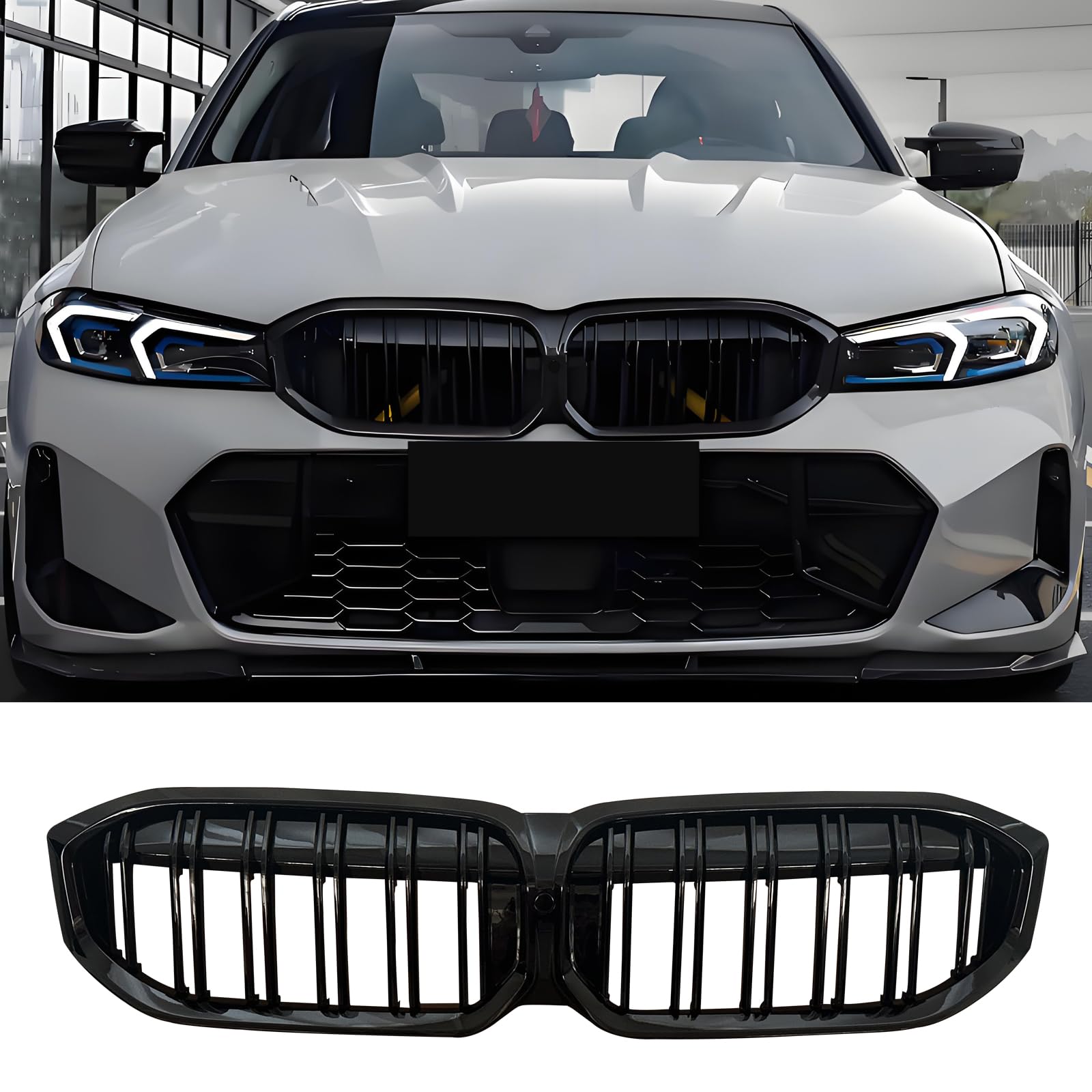 Rejilla de radiador para BMW 3er G20 cámara de riñón negra G21 LCI Sport Grill delantera riñones doble puente parrilla 2022-2024 negro brillante(For 3er G20 G21 2022-2024 LCI)
