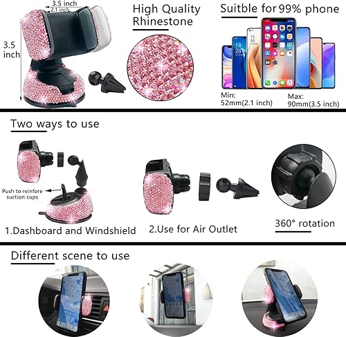 Miniatura 5 de NBTEPEM - Juego de 27 accesorios brillantes de automóvil para mujer, funda de volante de ajuste universal de 15'', marco para placa, soporte para