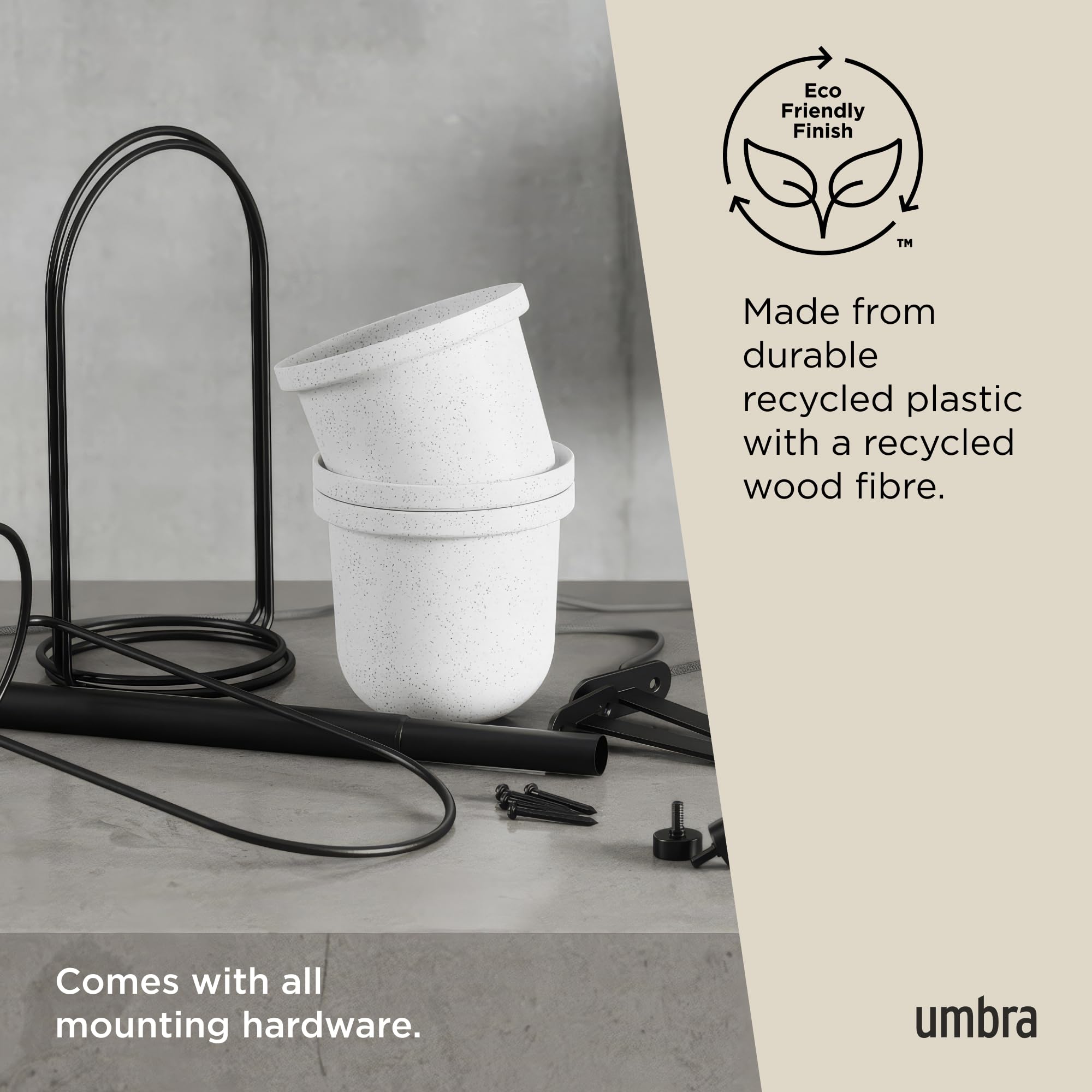 Umbra Triflora Ensemble de 5 Pots Suspendus, Ajustable Jardinière d'intérieure Suspendue avec Rails, Blanc