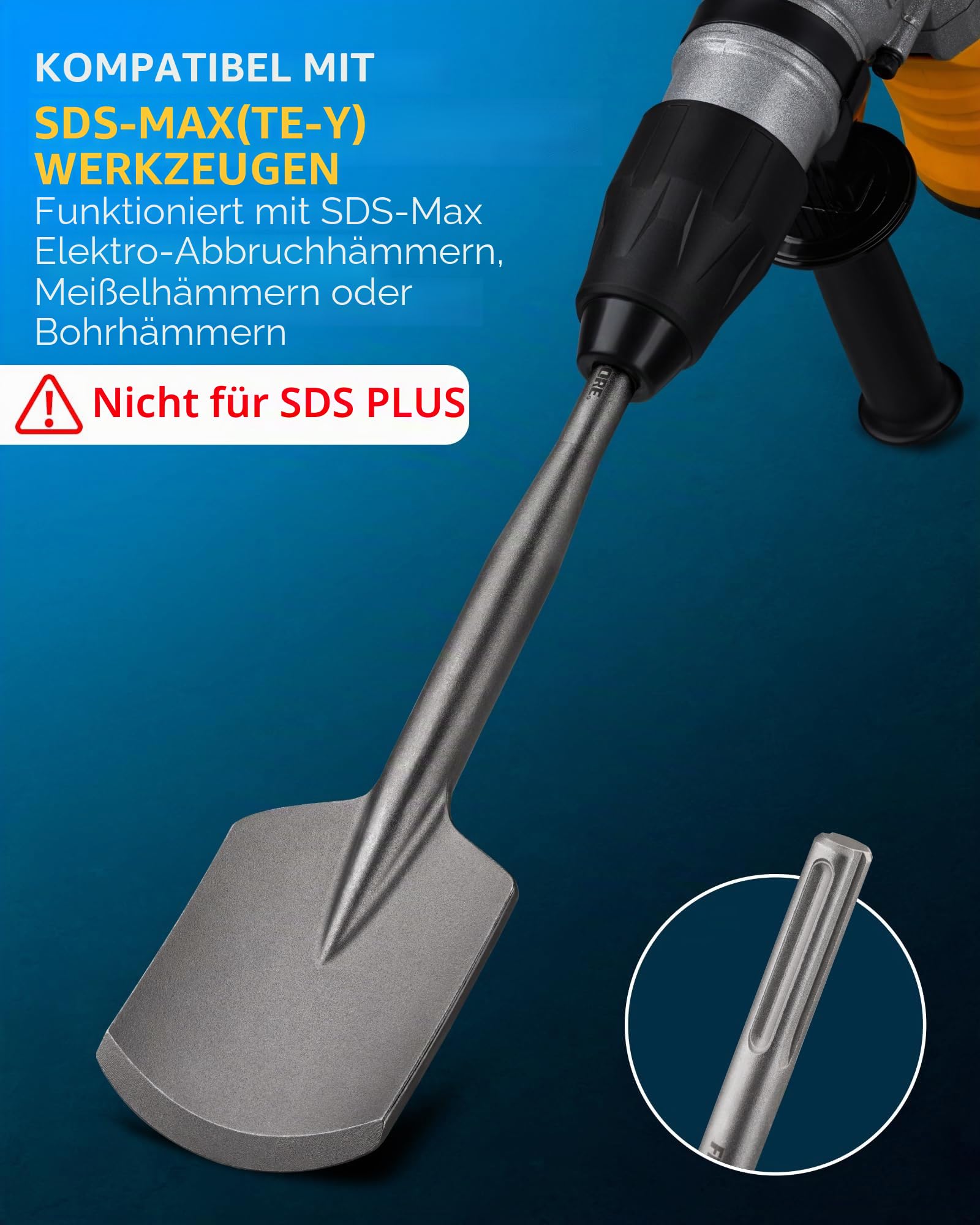 SDS MAX Schaufelmeißel 115 mm ×445 mm, Firecore Tonspaten für SDS Max Schaft, Abstemmen für Abbruchhammern, Asphaltmeißel von Beton Mauerwerk Gartenarbeit Landschaftsbau Beton Ziegel Sand Stein
