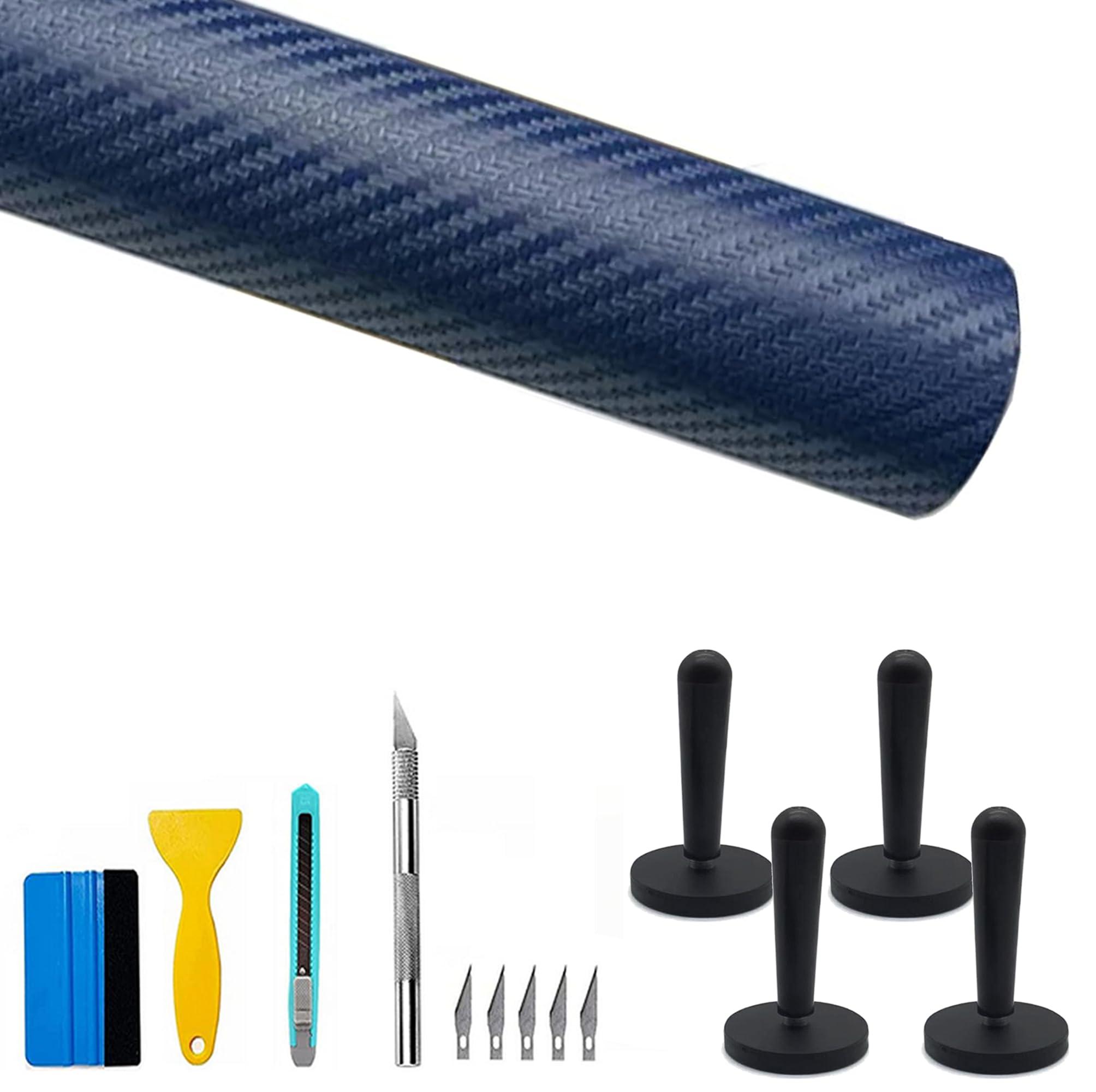 Lypumso 3D Blue Carbon Fiber Vinyl Wrap 1ft x 10ft and Magnet Holder &Installation Kits
