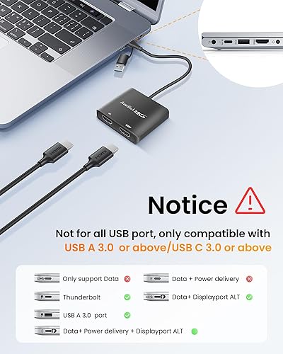 Miniatura 6 de avedio links Divisor USB CUSB 3.0 a HDMI Pantalla Extendida, Adaptador USB C a HDMI para Windows y Mac OS, Soporte Displaylink Expandir hasta 6