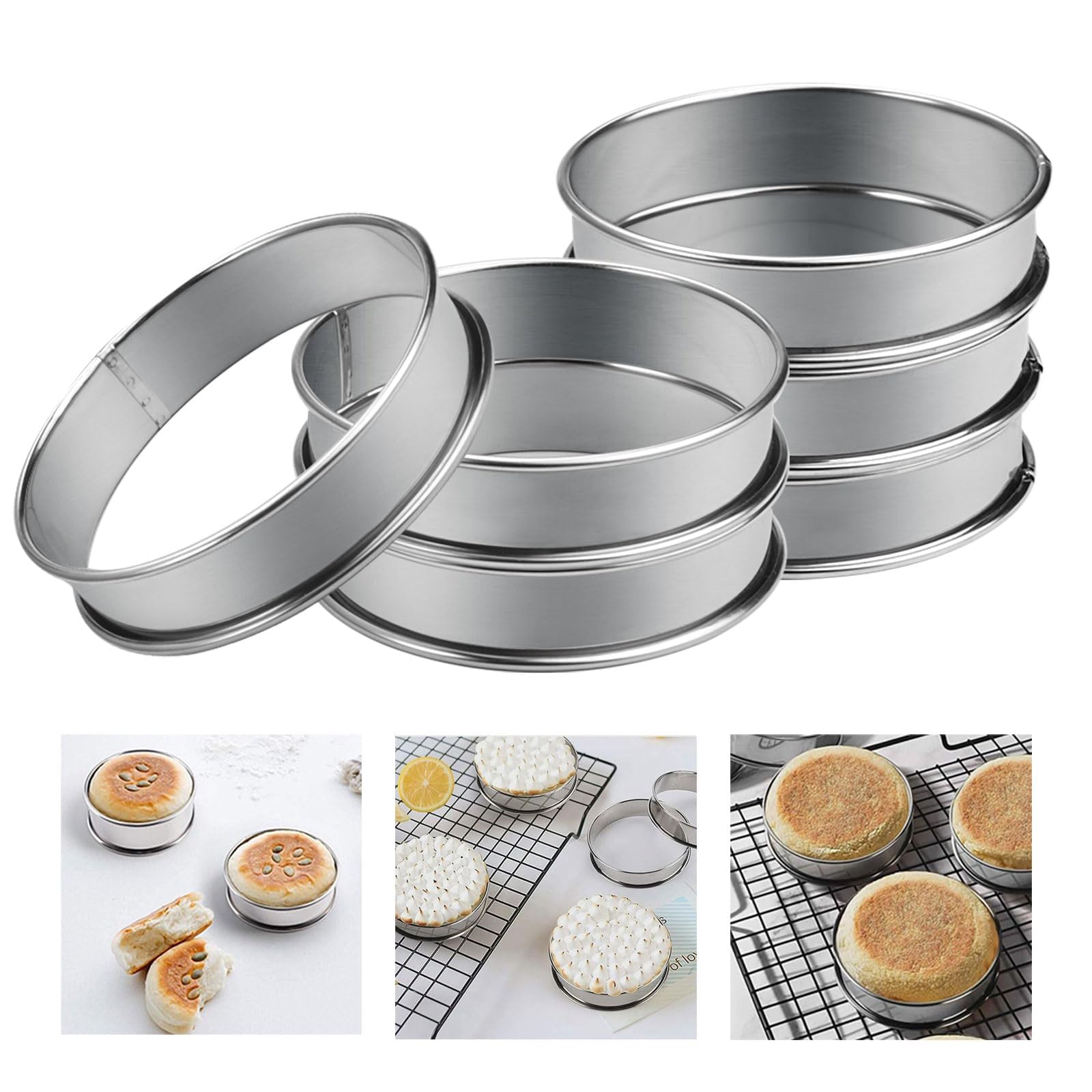 6 Packs Crumpet Rings,10.5cm Heat-Resistant Stainless Steel Cooking Rings