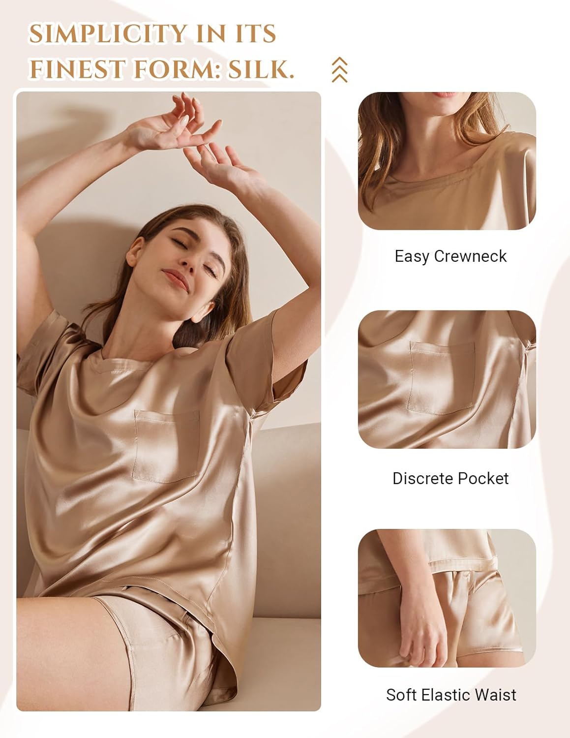 THXSILK 100% Mulberry Silk Women's Pajamas Set, Women's Lingerie Sleep Lounge, 2 Piece Womens Pajama Shorts Silk Pjs - Image 6