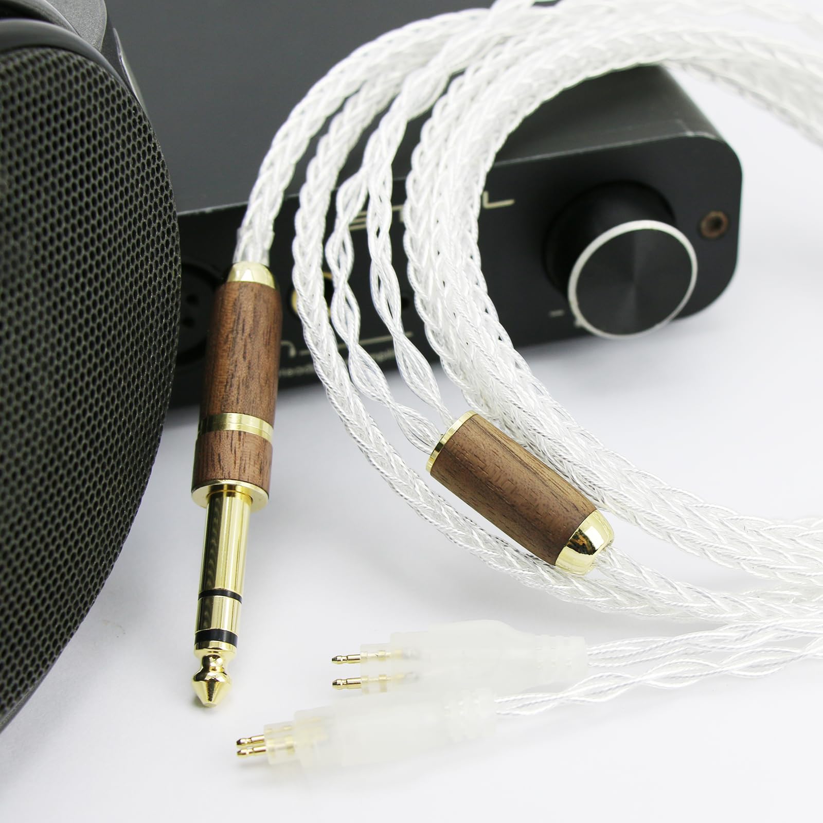 NewFantasia Cavo audio di ricambio compatibile con cuffie Sennheiser HD650 HD600 HD580 HD660S HD660S2 HD58X HD6XX 6N OCC rame placcato argento cavo guscio in legno di noce adattatore 3,5 mm/6,35 mm