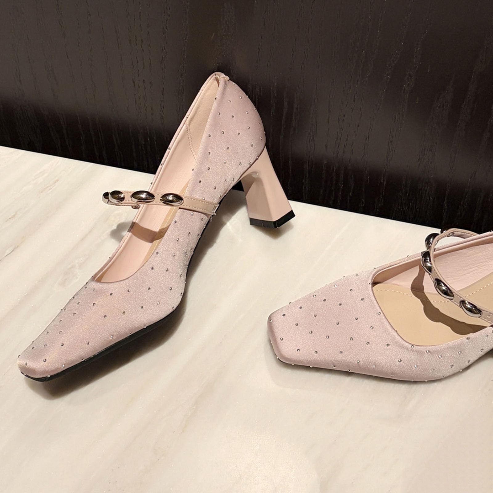 Zapatos de tacón Alto de Mujer Strass Cinta Ajustable 6CM Fiestas y Bodas