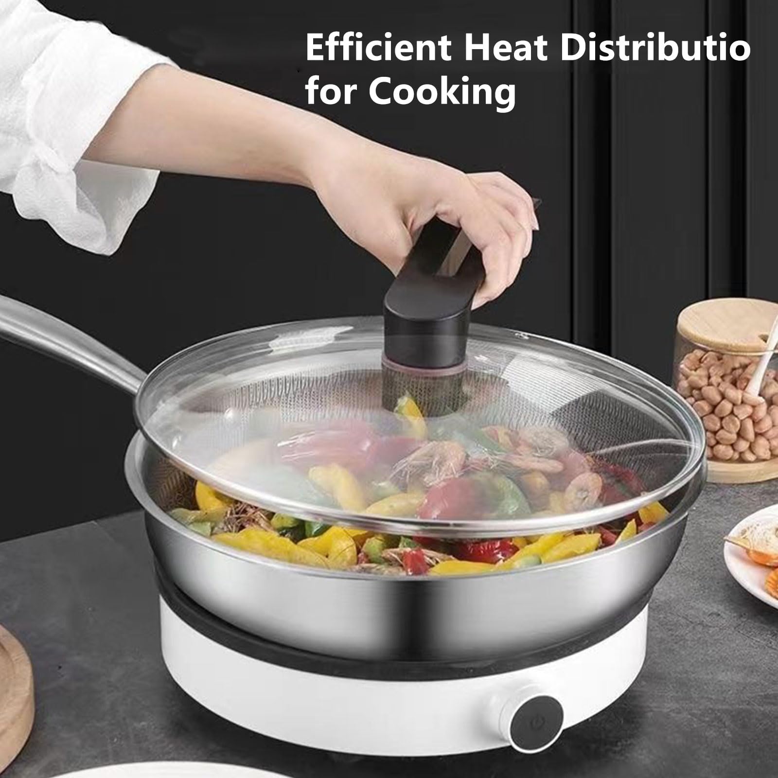 Sartén Antiadherente De Acero Inoxidable con Tapa, Apta para Cocinas De Inducción, Vitrocerámica, Eléctricas Y De Gas, 30 Cm(Un color-28cm)