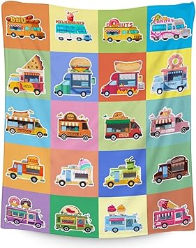 Food Truck Blanket Gifts - 40x50 Inches Funny Throw Blanket for Boys & Kids - Colorful Soft Fuzzy Car Blankets for Bed, Couch & Living Room