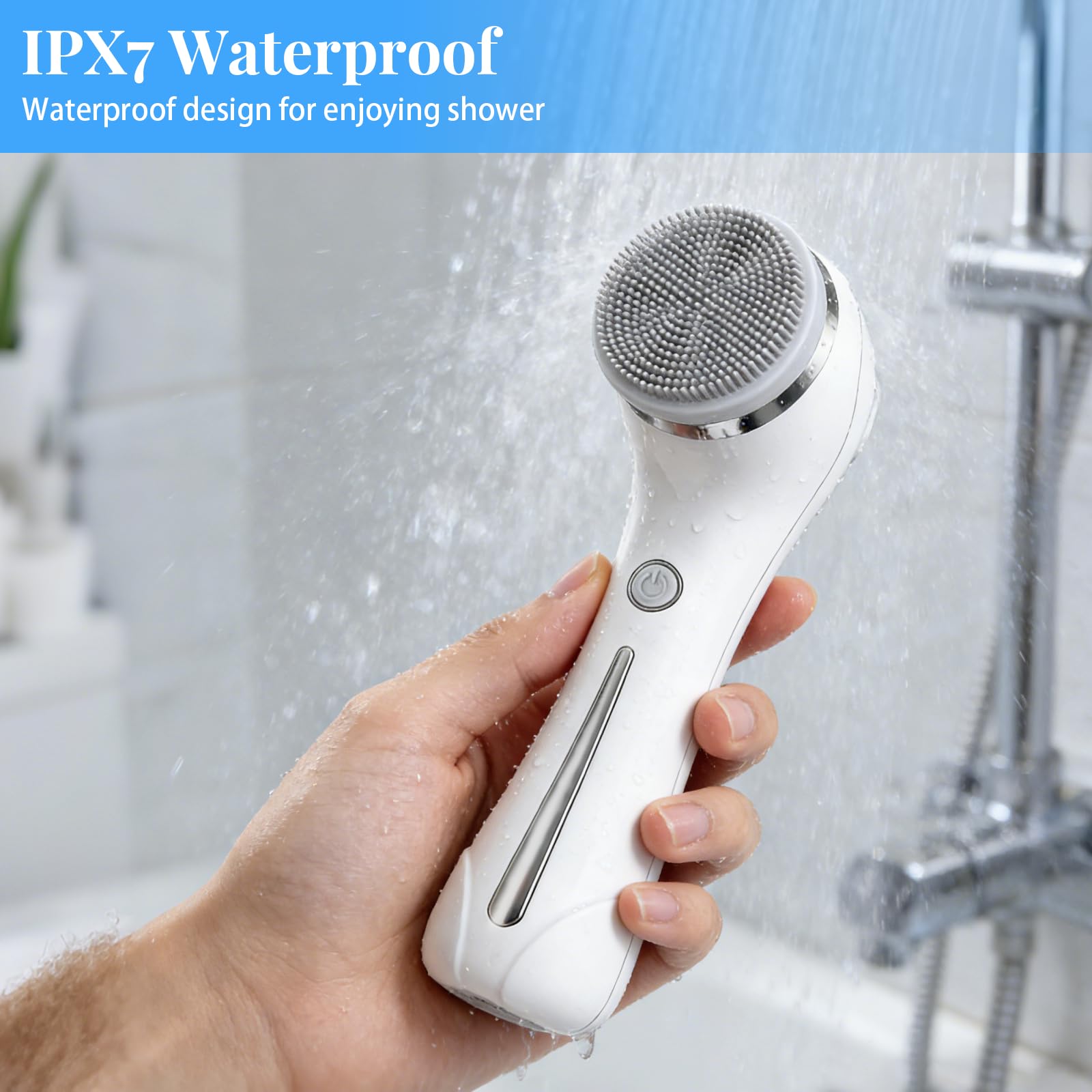 Brosse Nettoyante Visage, 2 en 1 Massage Visage avec 4 Embouts pour Nettoyer Le Visage en Profondeur, IPX7 Imperméable Brosse Électrique Visage, 2 Réglages de Vitesse