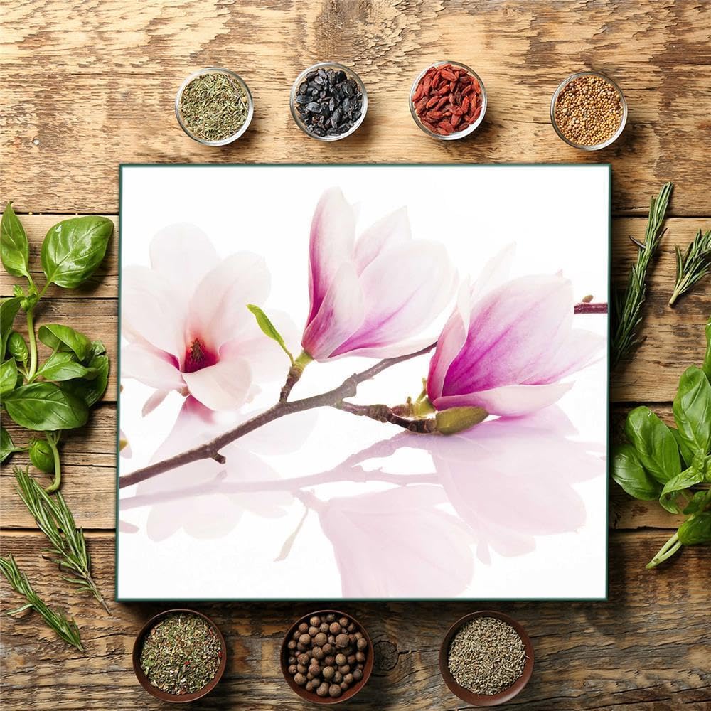 Herdabdeckplatte Abdeckung Ceranfeld Abdeckplatte Schneidebrett 1-Teilig 60x52 Magnolie Rosa Spritzschutz Glasplatte Ceranfeldabdeckung Schutz Kochplatten Herdschutz Sicherheitsglas Glasschneidebrett