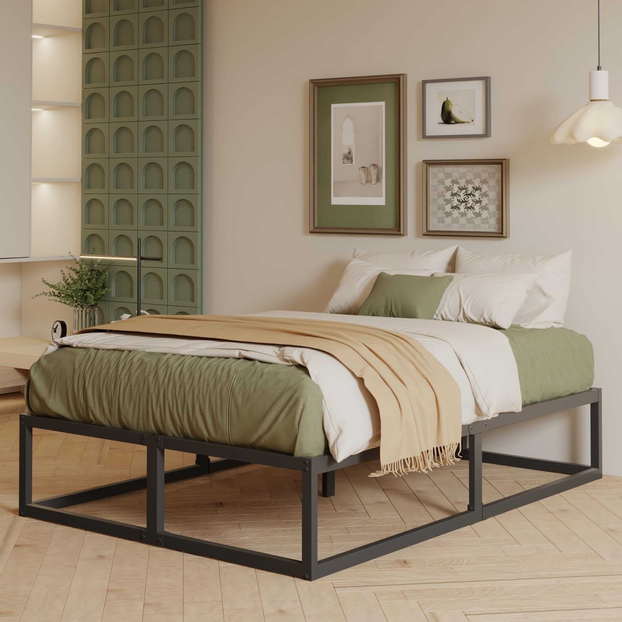 EMODA Bettgestell 180 x 200 cm mit lattenroste, 36cm hoch viel Stauraum, | Doppelbett viel Stauraum, Stabiles Metallbett, Einfache Montage, Geräuschlos, Schwarz