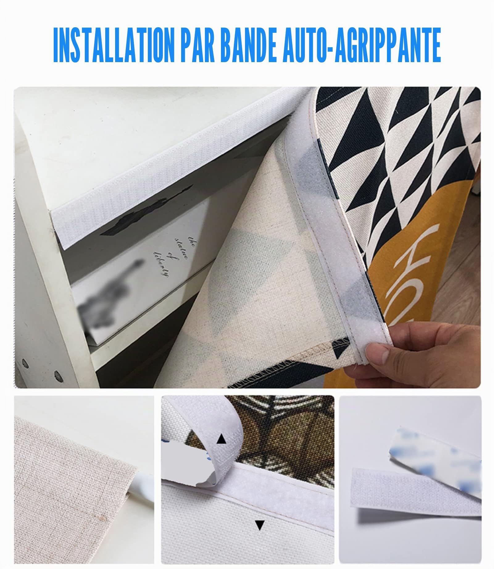 Rideaux Armoire pour Armoire de Cuisine, Salle de Bain, Rideau Anti-poussière pour étagères, Panneau Mural,Installation Crochet et Boucle Beige géométrique 60cm L x 85cm H