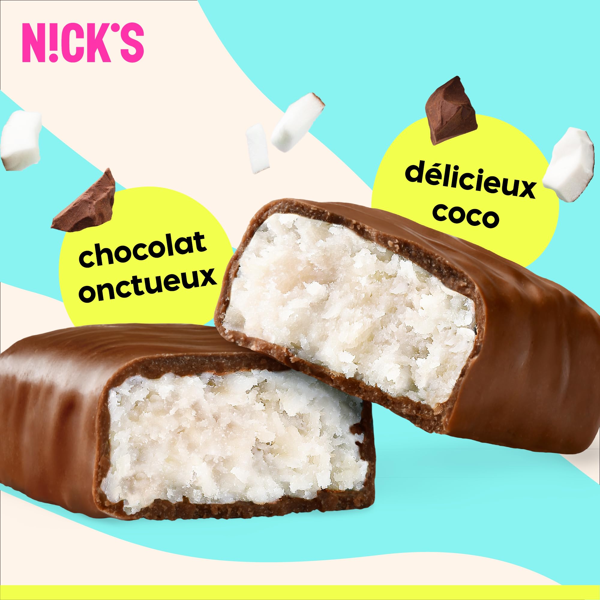 NICKS Barre Keto Noix de Coco au Chocolat Sans Sucre Ajouté, Sans Gluten, Sans Huile de Palme, 175 Calories, 2 g Glucides nets, Low carb Coconut chocolate bar (15x40g)