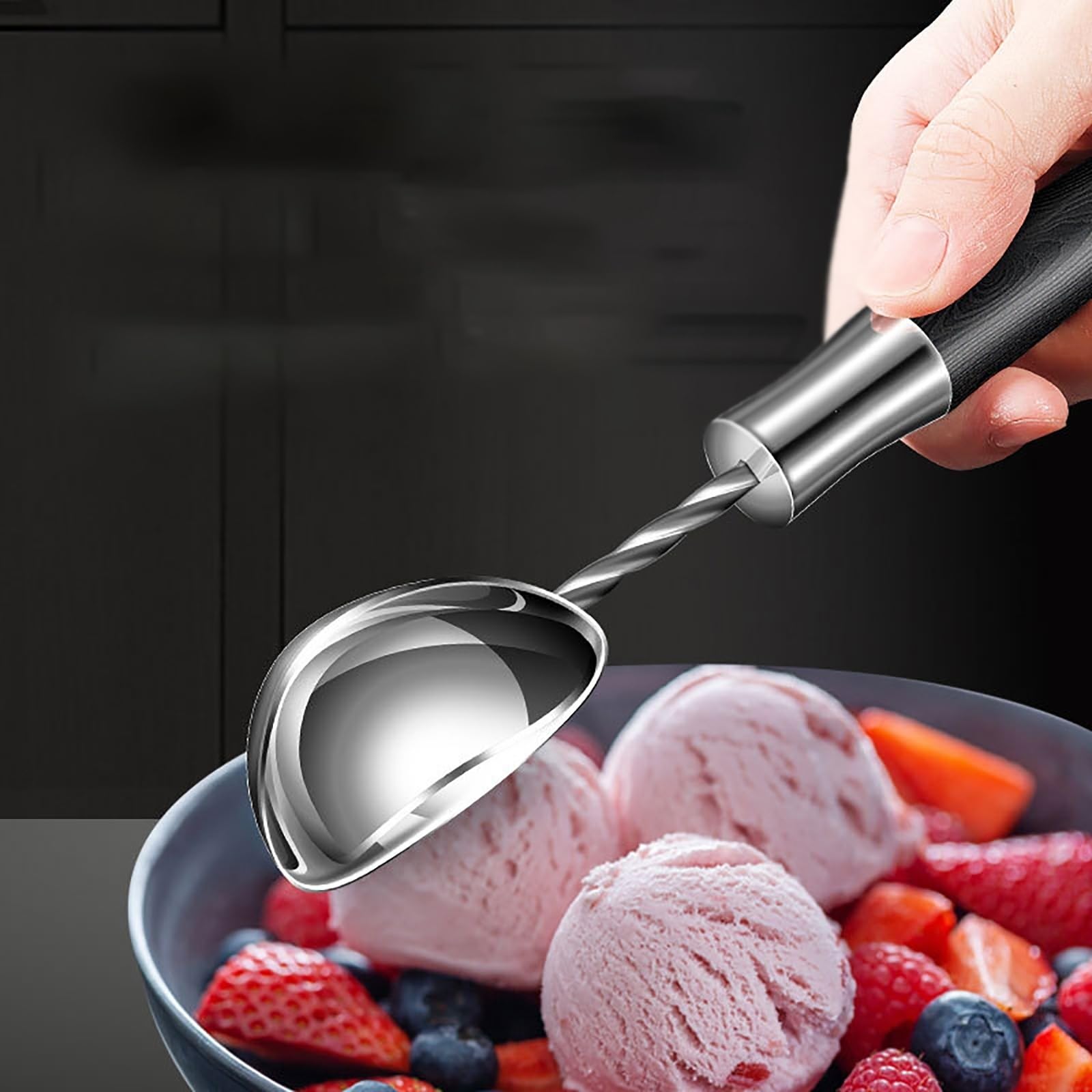 Cuillère à Glace Cuillère à crème glacée en acier inoxydable, cuillère à glace multifonctionnelle for creuser à la maison, cuillère à pastèque Cuillère
