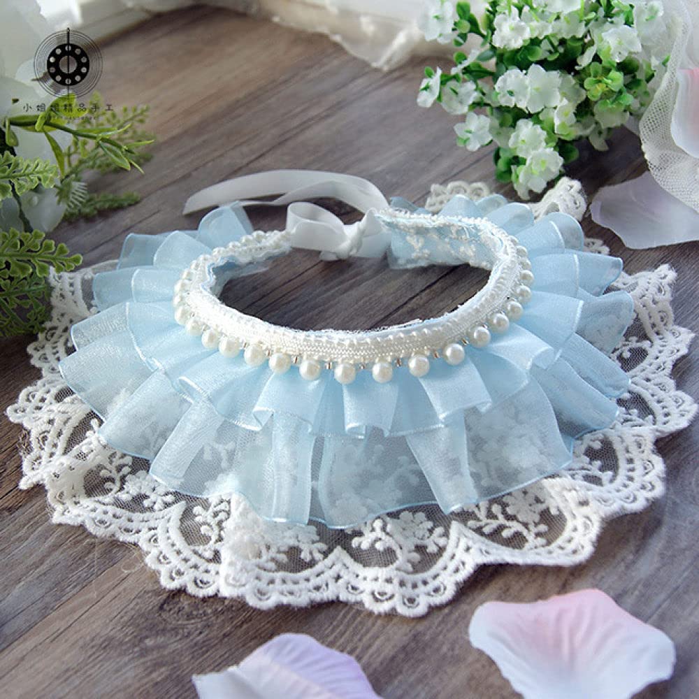 Écharpe en dentelle pour animal bleu S - Collier perles mignon pour chien et chat