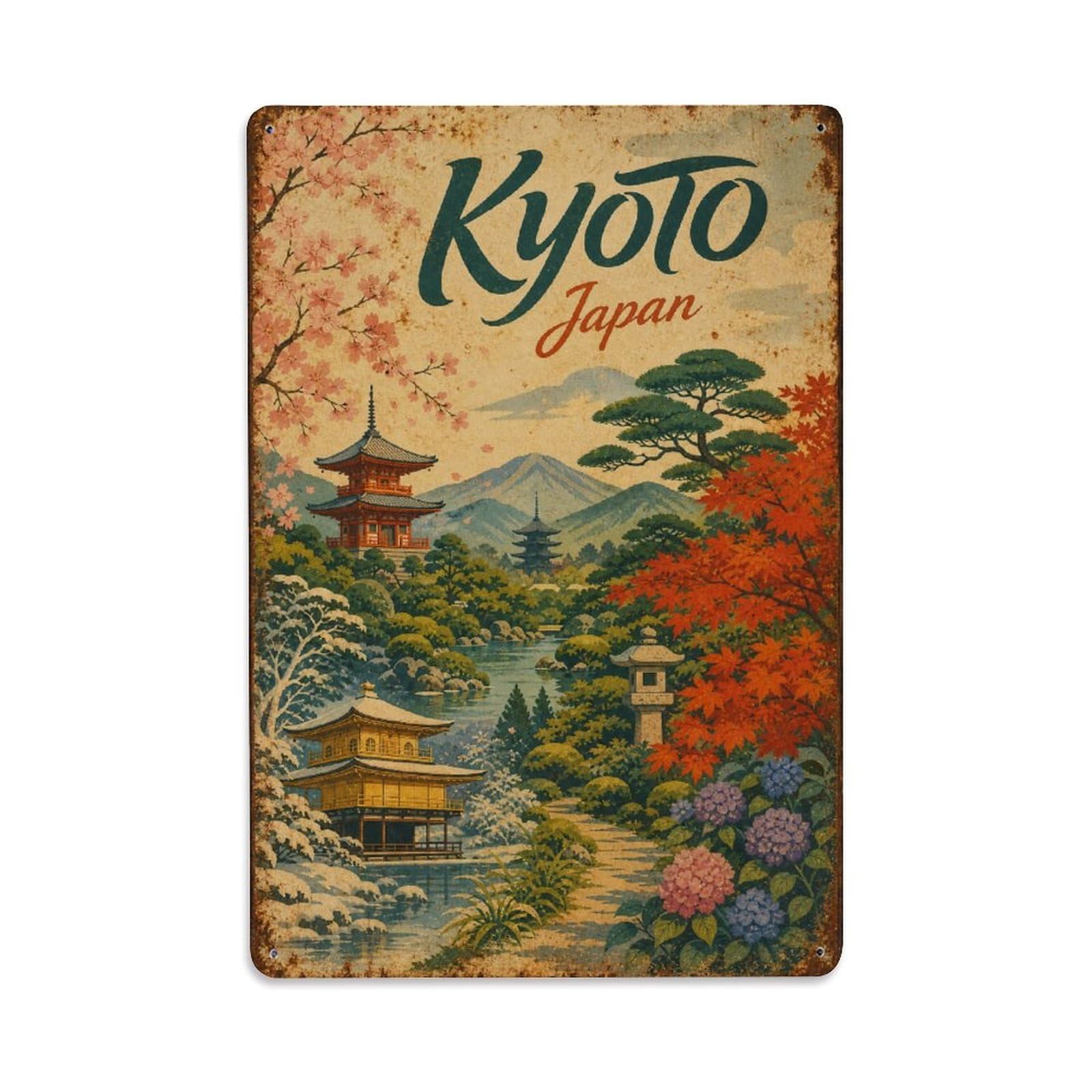 Gead 8X12inch Style Vintage Travel Kyoto Japan Beauty Metal Tin Sign