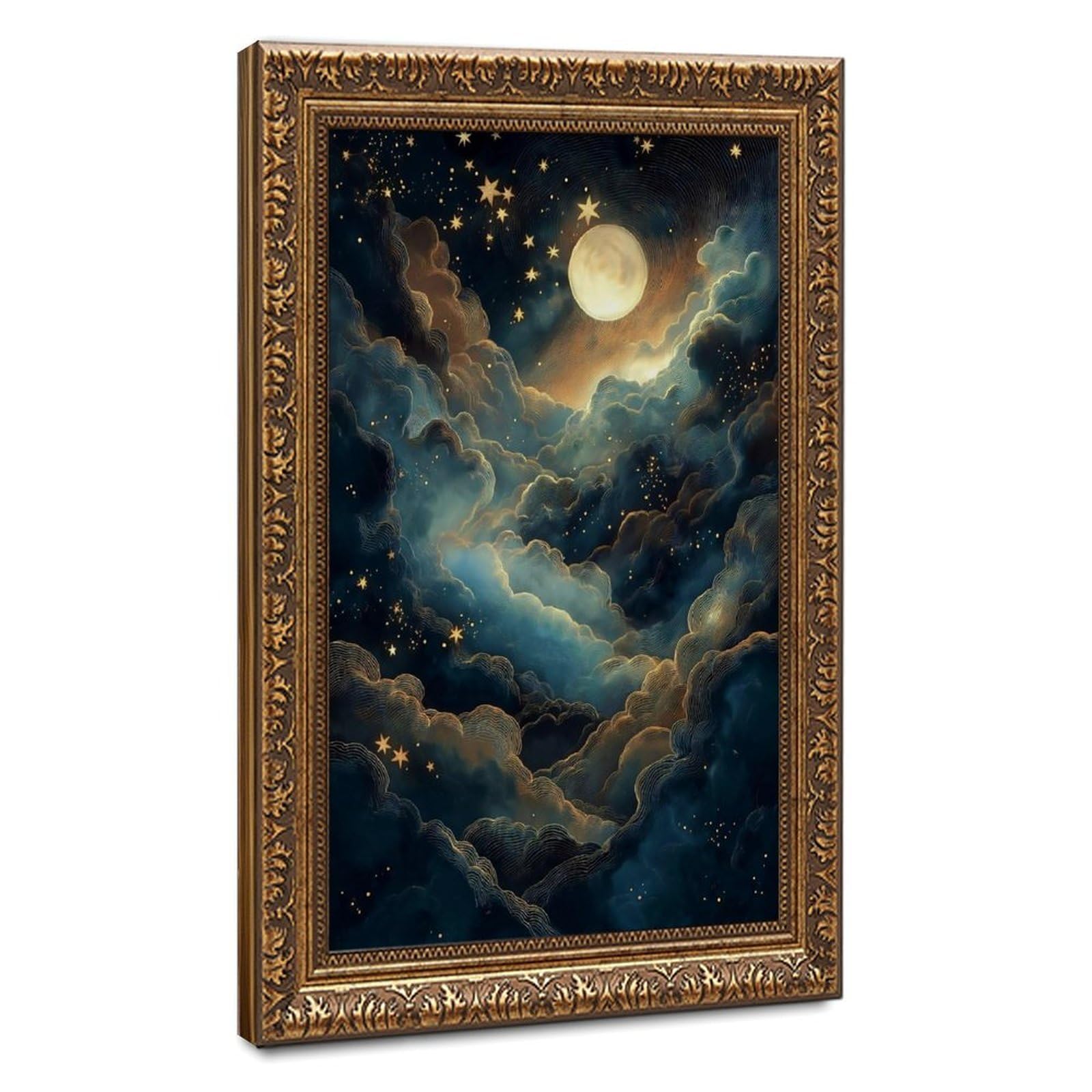 Bareronor Moon And Stars Celestial Cloudscape Canvas Poster Bedroom Decor Landscape Office Room Decor Gift 12" L X 18" W