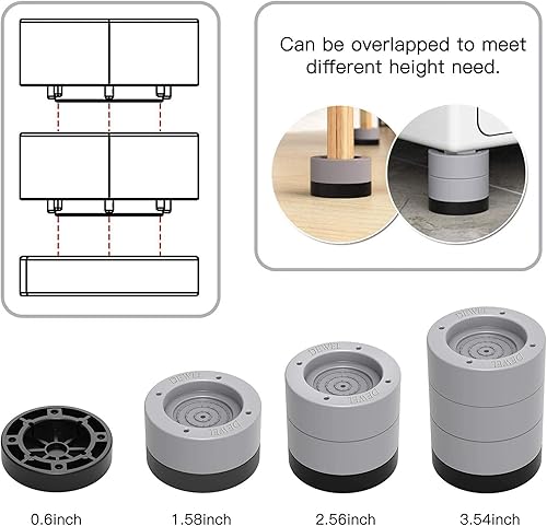 Miniatura 4 de Paquete de 8 almohadillas antivibración con cancelación de ruido y golpes, doble diseño universal para lavadora, almohadillas de goma apilables para