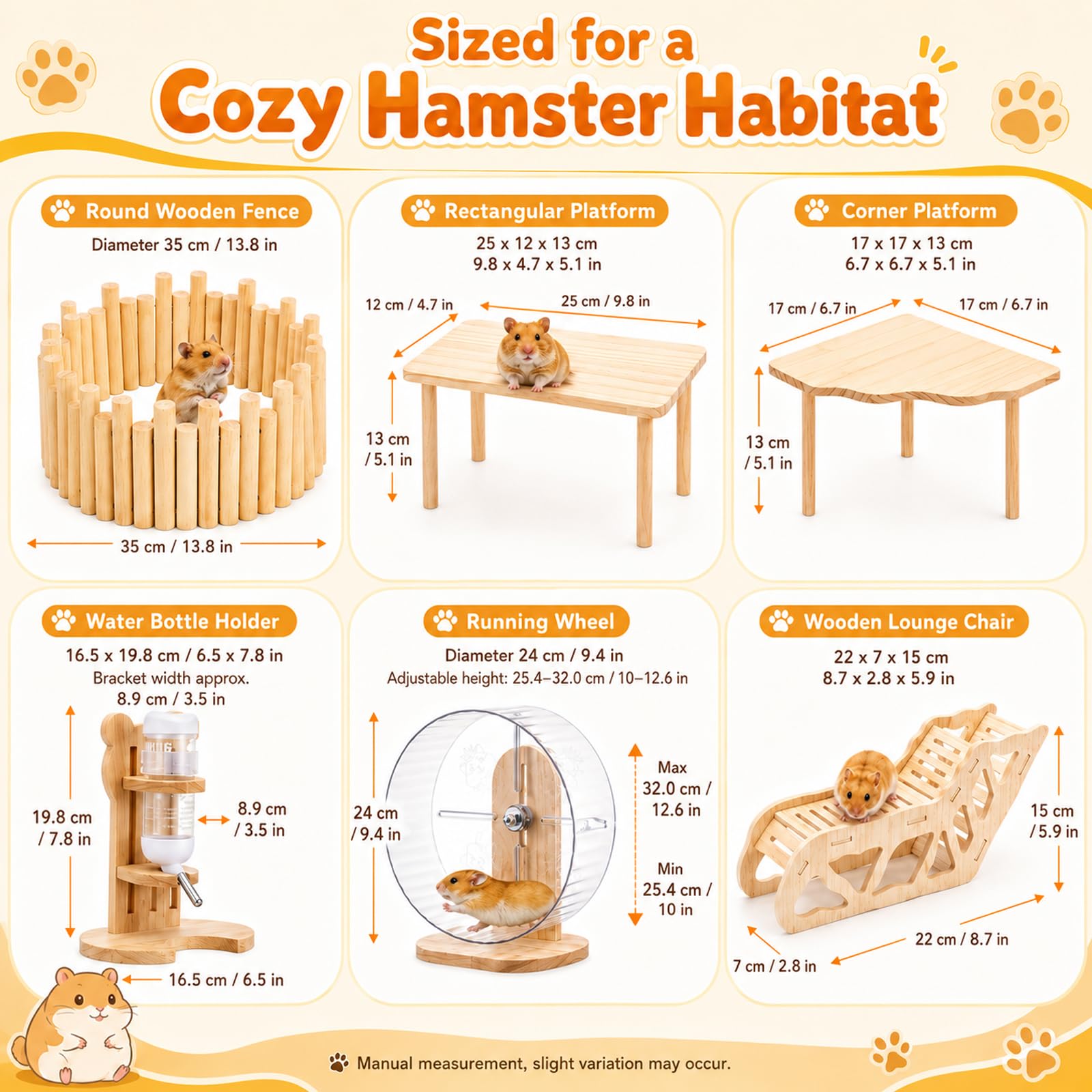 Juego de 3 plataformas de hámster con plataforma, escalera ondulada y túnel de hámster, accesorios de madera natural para conejillos de indias, chinchilla, conejos, animales pequeños (juego de