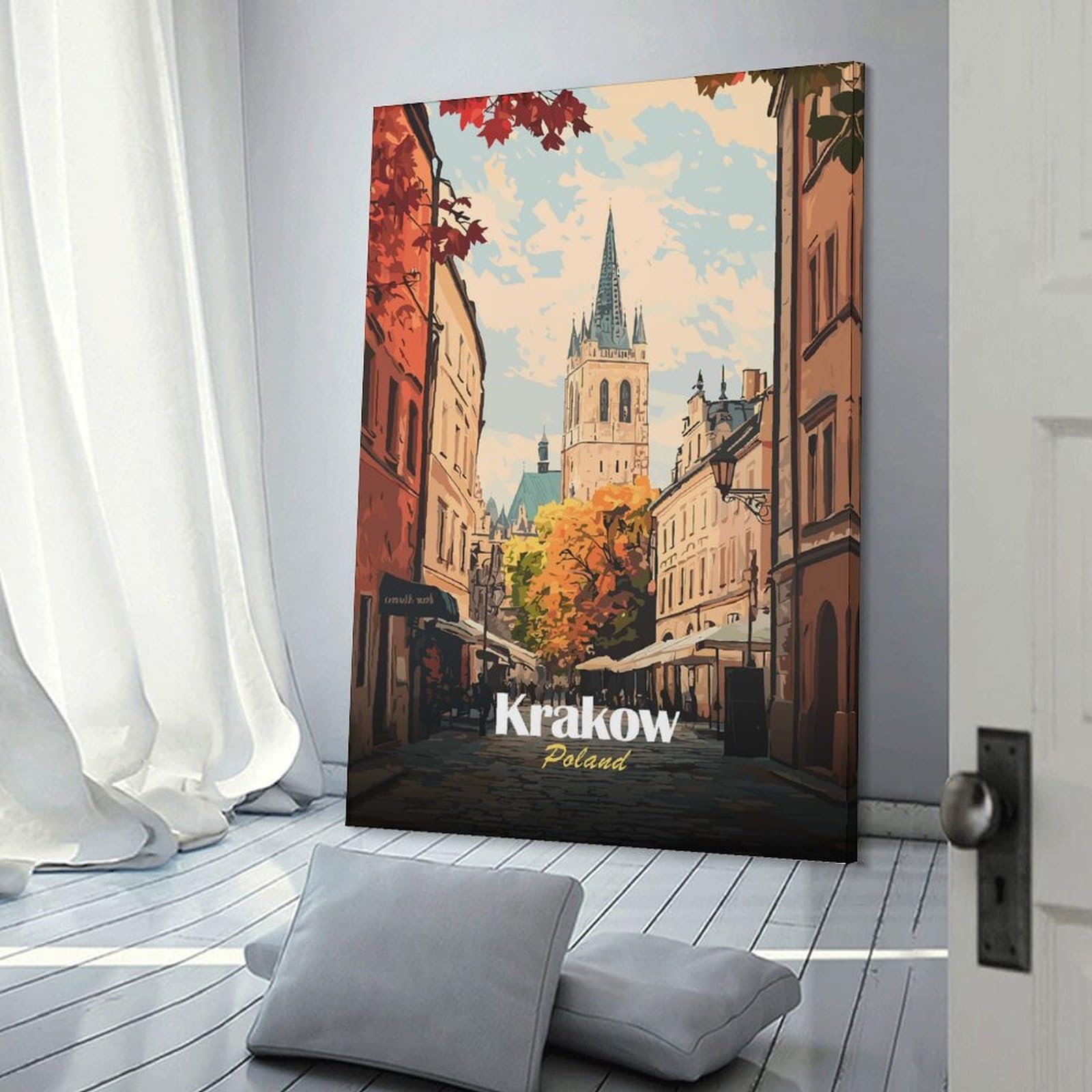 Junmoney Krakow, Poland Cityscape Art Wall Art Print 24x36inch(60x90cm), for Hallway, Entryway Or Landing, A Neat Decor Update for Hallways, for Everyday Interiors
