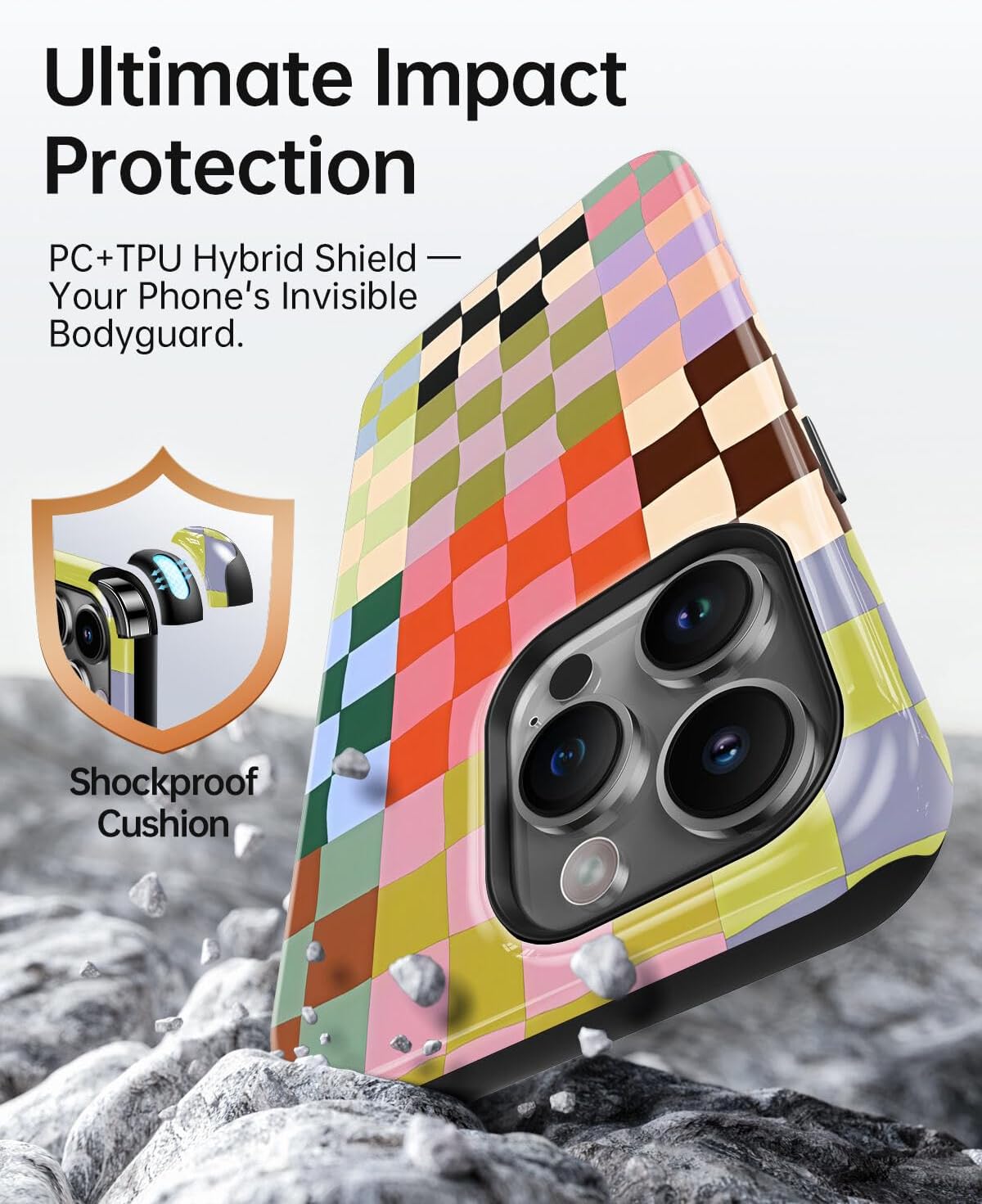 Colorful Checkered Phone Case for iPhone 15 Pro, Compatible with Magsafe, Trendy Cute Gingham Aesthetic Fun Magnetic Slim Shockproof Protective Women Girl Cover Case - Image 4