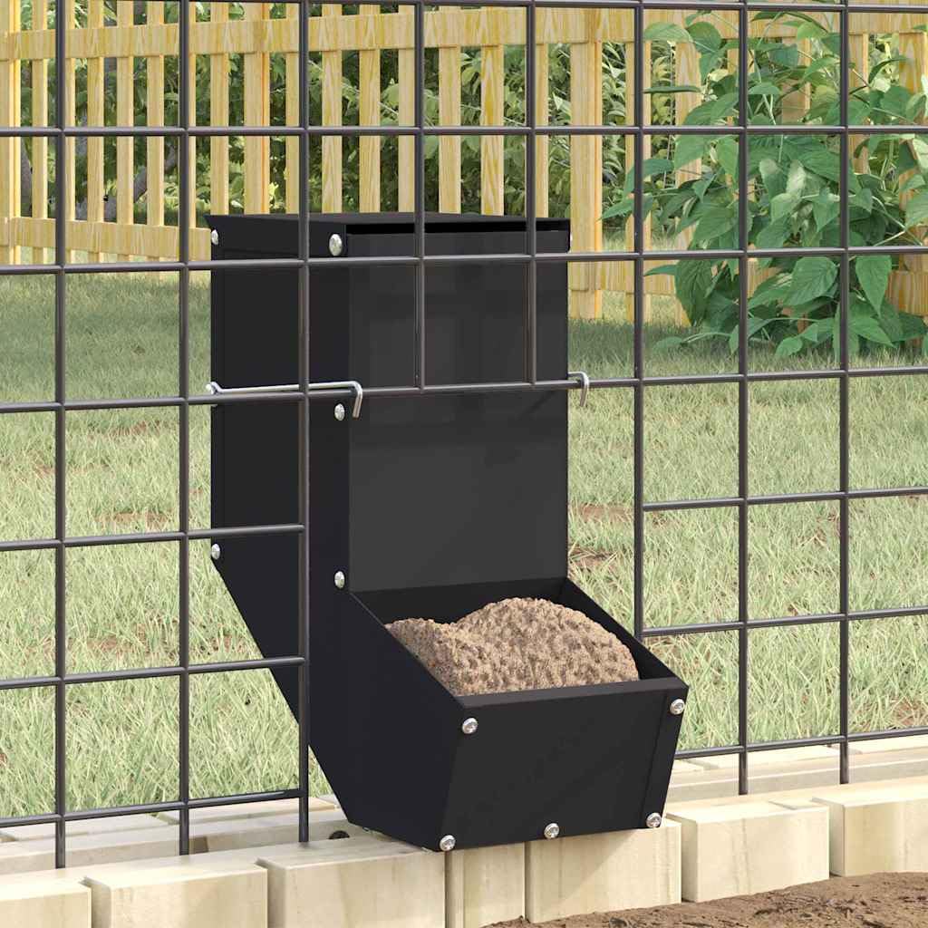 Comedero para conejos negro de acero laminado en frío, 12,5 x 26 x 28,5 cm, con capacidad de 1 kg, resistente a la intemperie, para interior y exterior, práctico montaje en pared