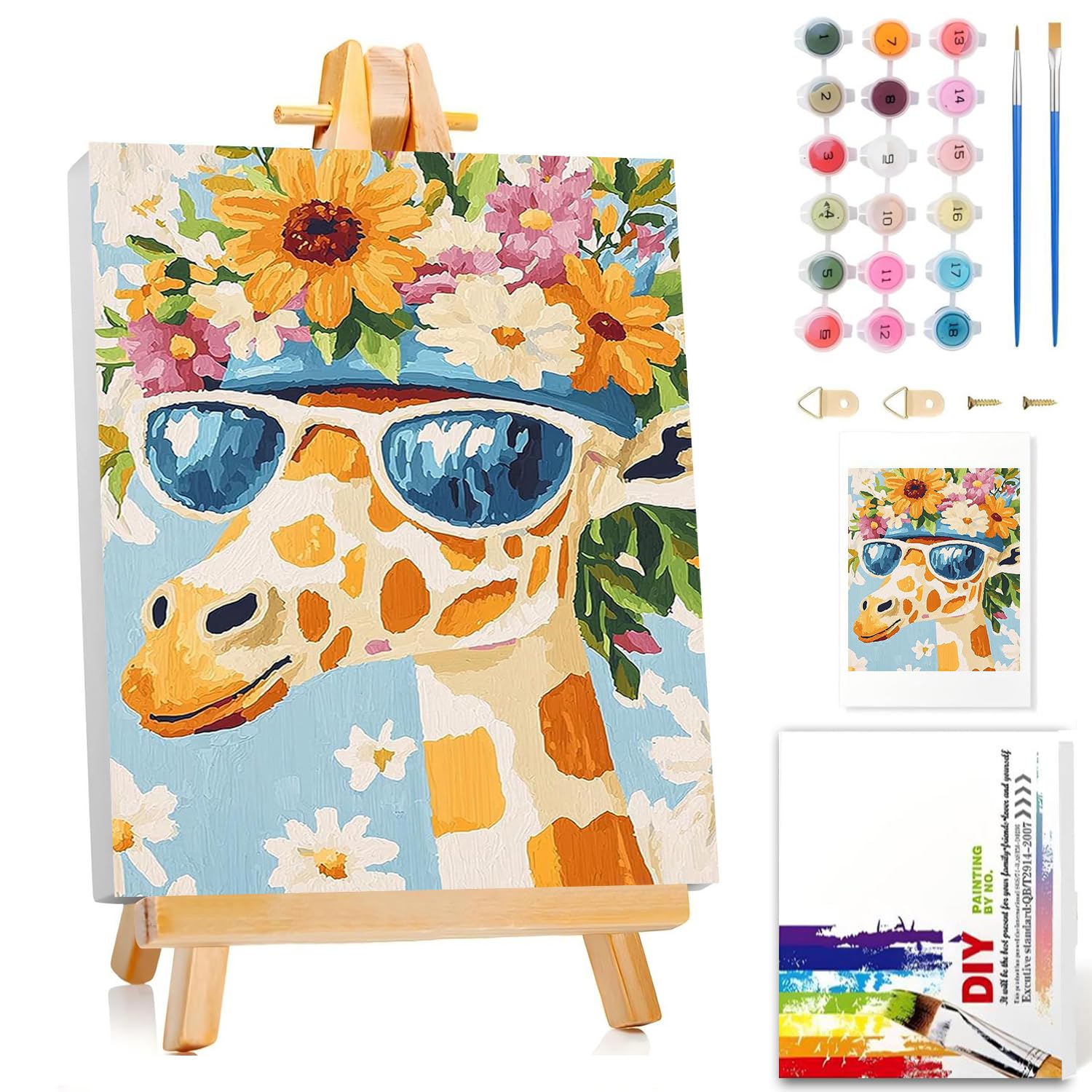 Miquans Art Malen Nach Zahlen Mit Rahmen, Giraffe Malen Nach Zahlen Erwachsene, Paint by Numbers DIY Malen Nach Zahlen tiere für Geschenke und Wand Dekoration Mit Staffelei 20x30cm