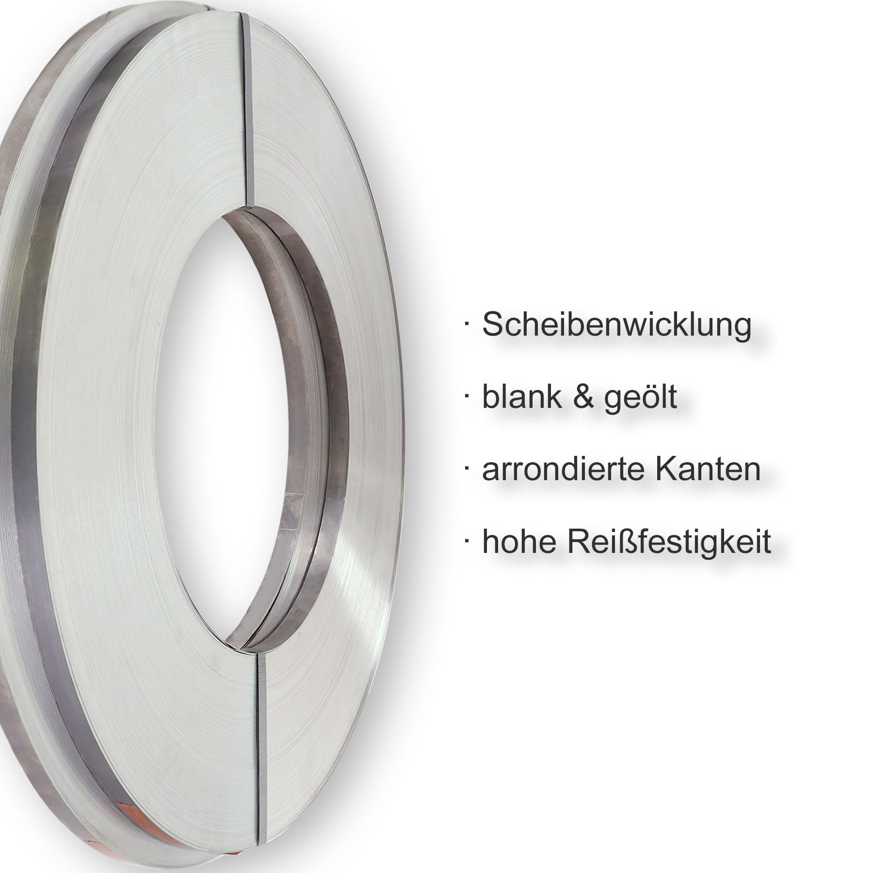 1 Rolle Verpackungsstahlband 19×0,63mm | blank | Scheibenwicklung einlagig/einschichtig | Stahlbandumreifung und Sicherung von sperrigen und schweren Gütern