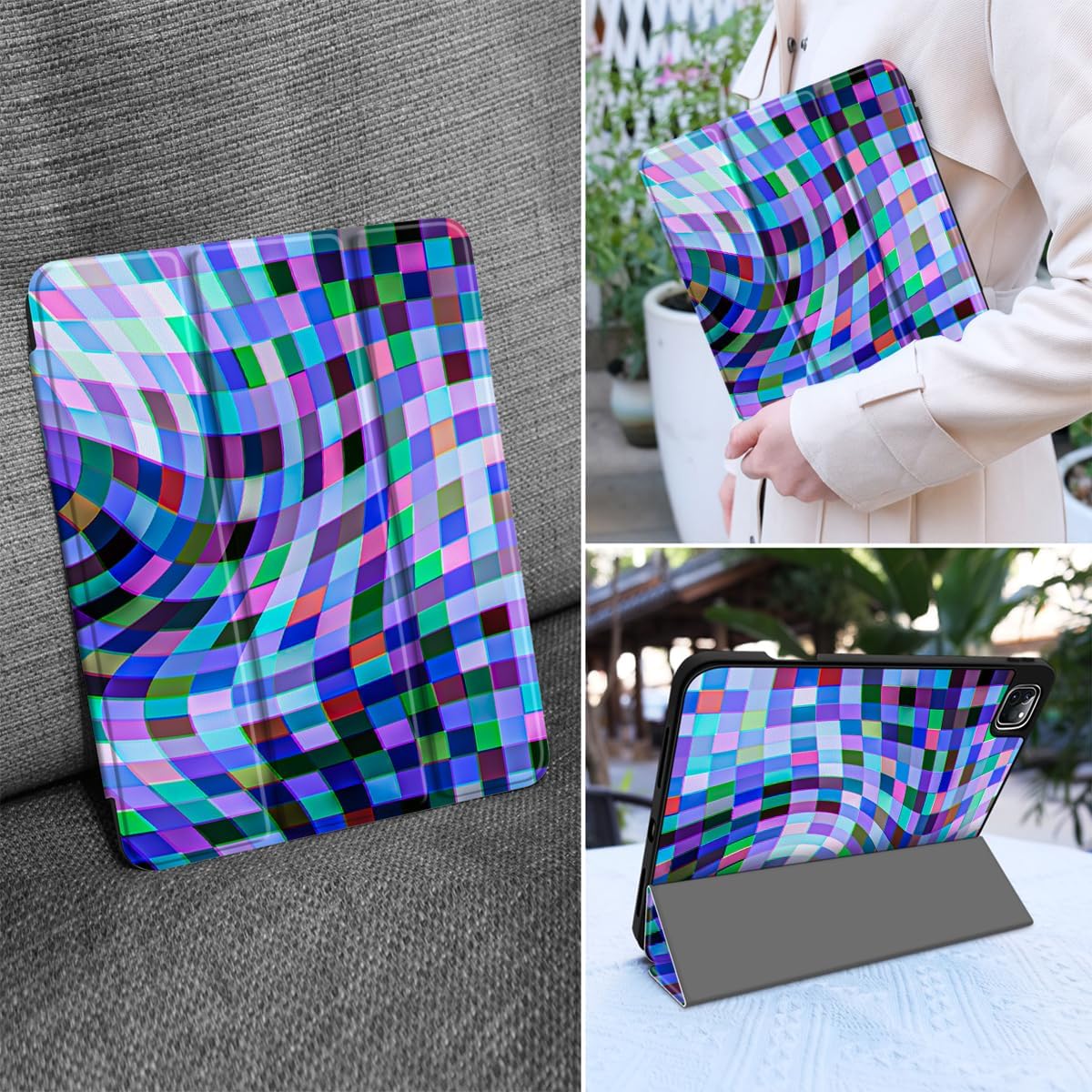 MEEgoodo for iPad Pro 12.9 Case M2 6th/5th/4th/3rd Generation 2022 2021 2020 2018 with Pencil Holder, Tablet Cover with Soft TPU Back Shell, Blue Shades