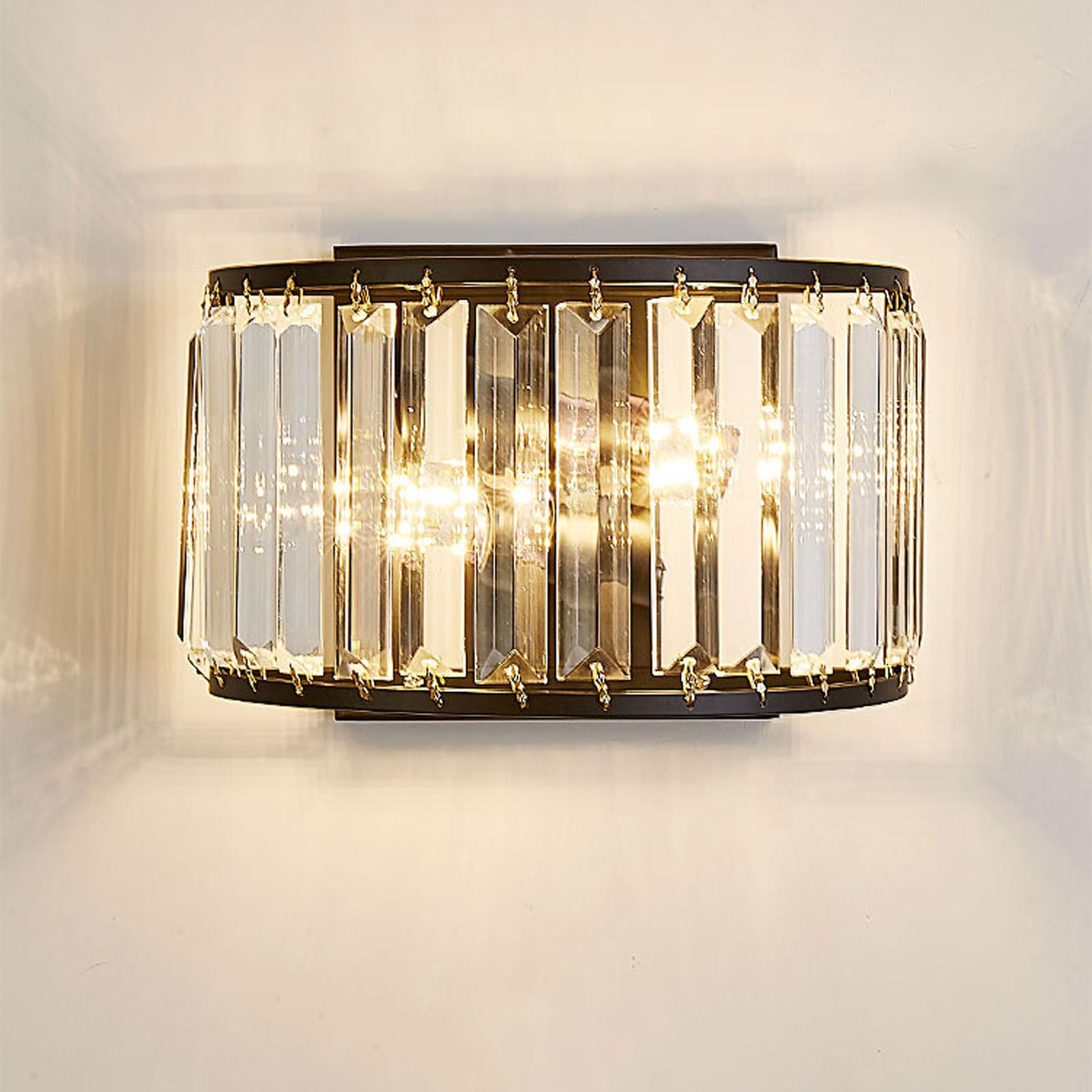 AWEITG American Vintage Style Translucent Crystal Shade Wall Lamp - Golden European Design for Living Room, Anti-Rust Brass Light(Dark-Pair of Light Fixture)