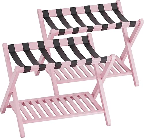 Miniatura 12 de SMIBUY Portaequipajes, Juego de 2, Soporte Plegable de Bambú para Maletas con Estante de Almacenamiento para Habitación de Invitados, Dormitorio,