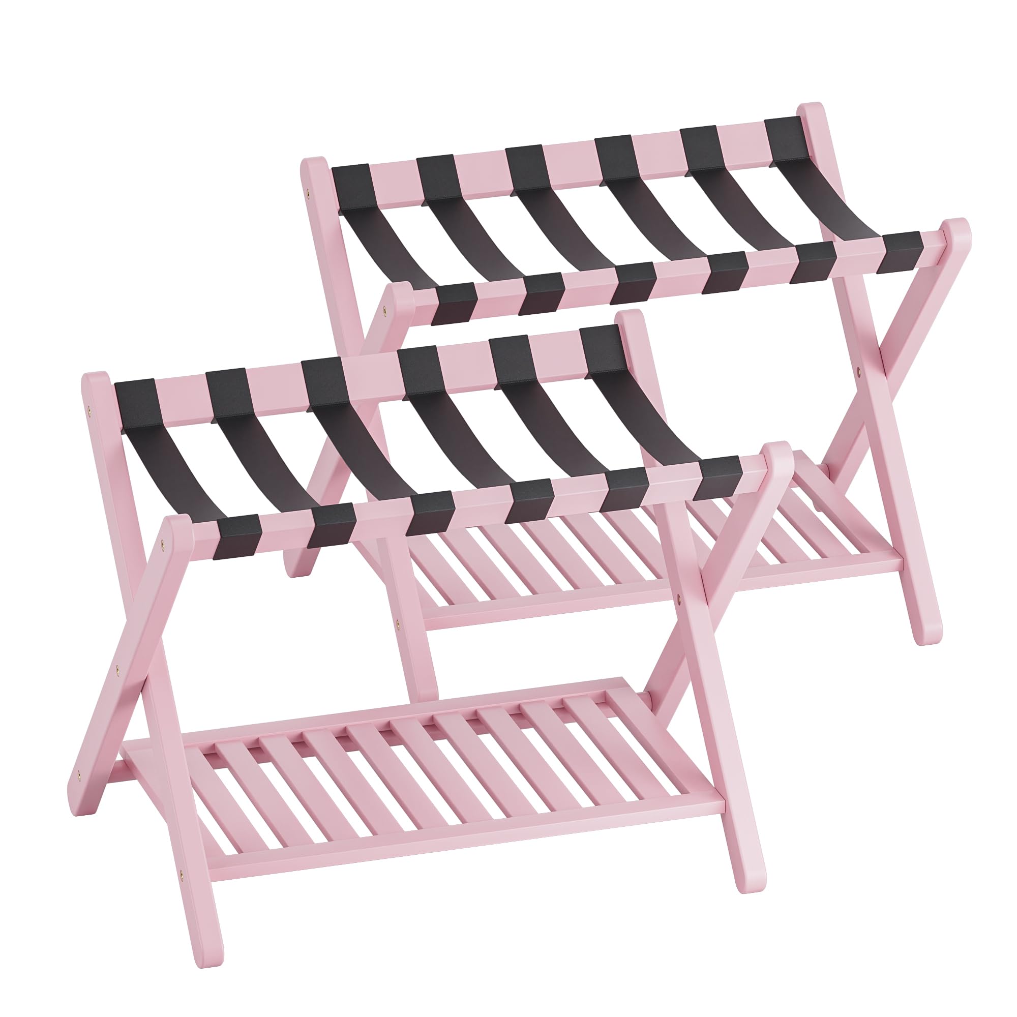 SMIBUY Luggage Rack, Set of 2, Foldable Bamboo Suitcase Stand with Storage Shelf for Guest Room, Bedroom, Hotel, Heavy-Duty (Pink) โ image 1