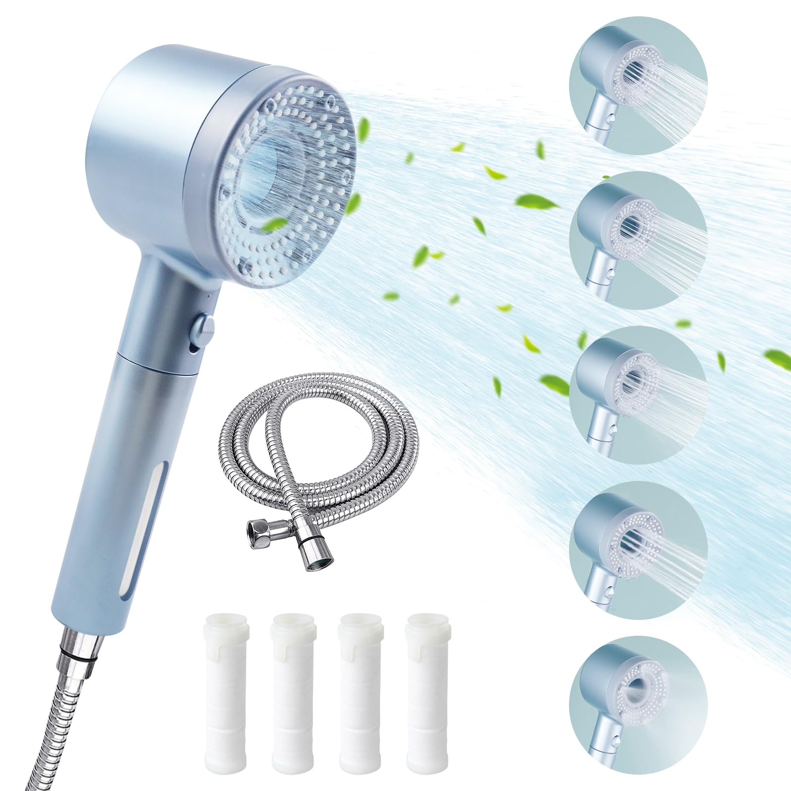 Soffione Doccia 5 Modalità Con Filtro Anticalcare - Nero, Ad Alta Pressione, Con Pulsante Arresto | Per Acqua Pura - Foto 4