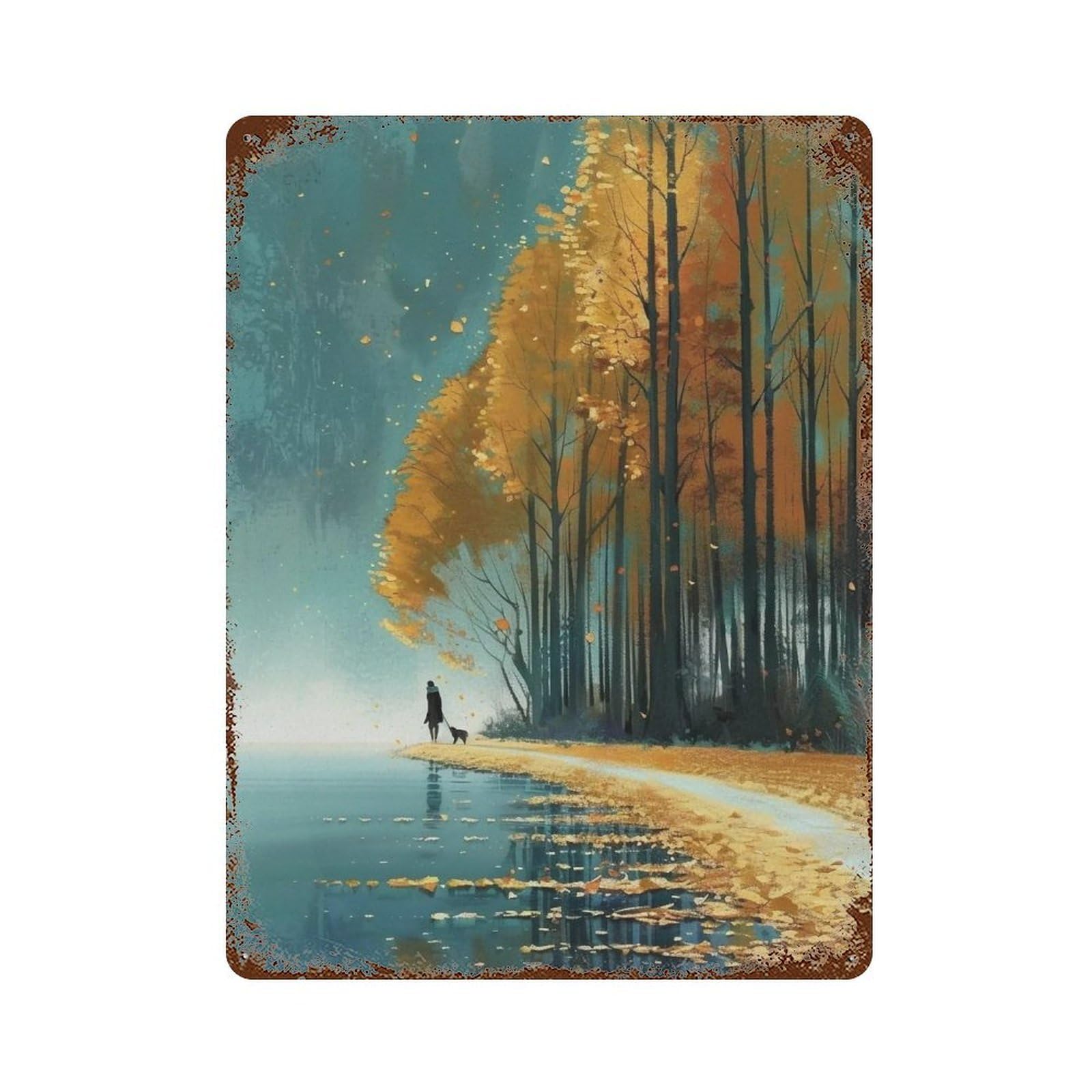 WUJHGRSG Minimal Flat Rural Poplar Path 01 Wall Art Retro Iron Vintage Metal Tin Sign Poster Modern Decor for Home Cofffee Club Bar Shop Style 40x30cm