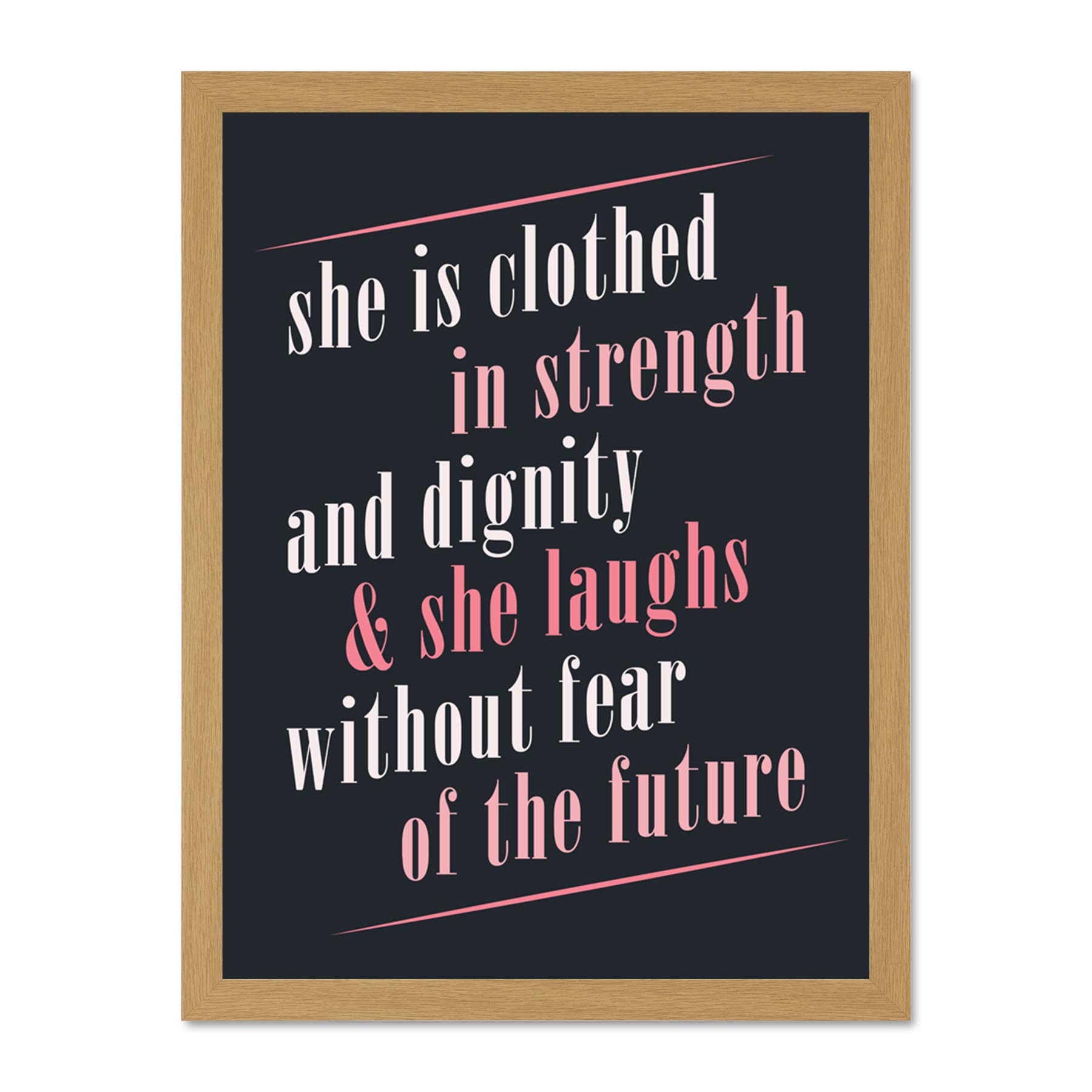 Quote She Dressed Strength Dignity Laughs Large Framed Art Print Poster Wall Decor 18x24 inch