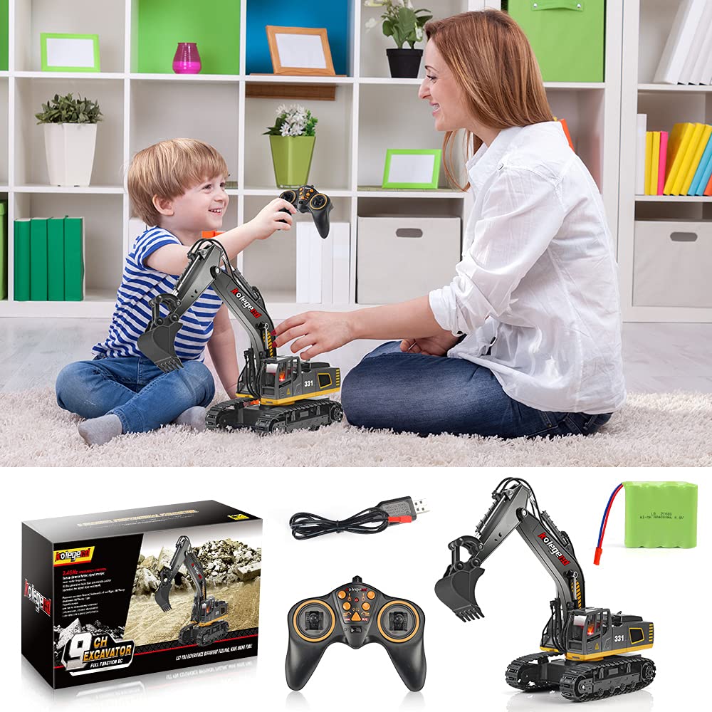 kolegend Remote Control Excavator Toy 16 Inch, 9 Channel RC