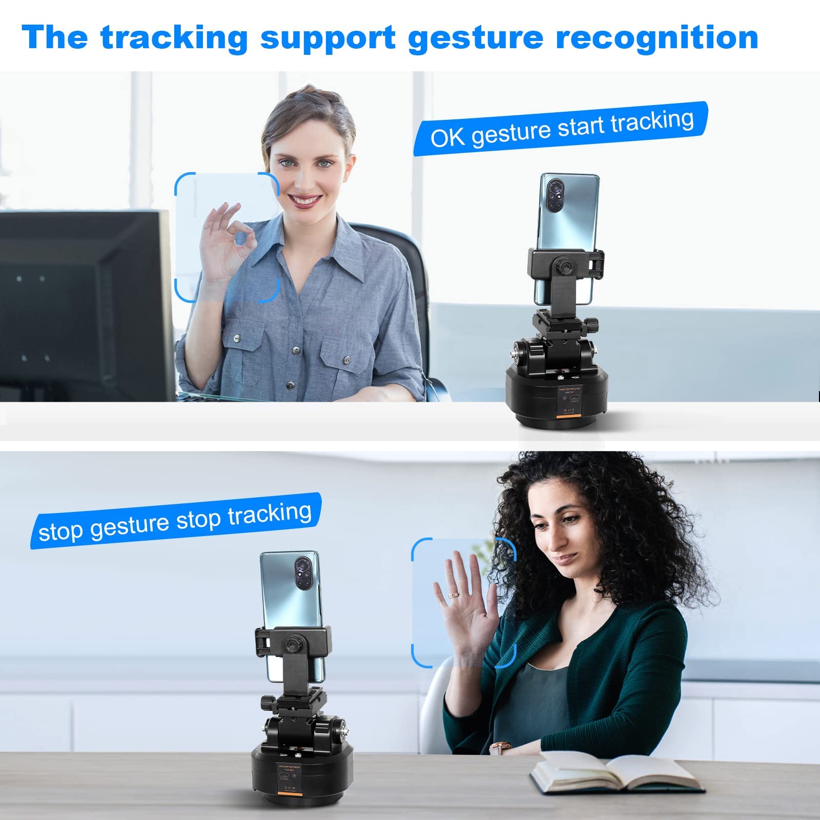 Soonpho M6 Auto Face Tracking Motorized Rotating Panoramic Tripod Head, AI Smart Face Body Tracking Remote Control Pan Tilt Head mit Fernbedienung und Handy-Clip