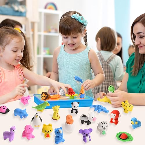 Miniatura 7 de Kaemi 80 gomas de borrar de animales para niños, escritorio, mascotas, borradores de rompecabezas, borradores 3D a granel, borradores desmontables,