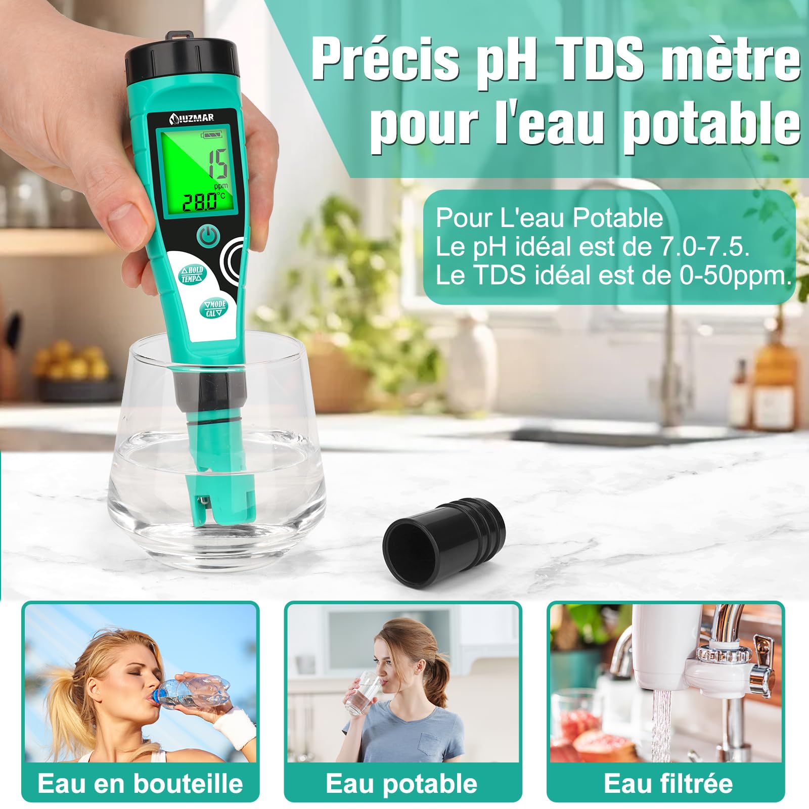 Testeur Piscine Eau Salée Testeur Piscine Numérique UIUZMAR 7 En 1 - PH, Chlore, Sel, ORP, Température - Pour Piscines Et Spas Testeur Eau Numérique 7 En 1 PH Chlore