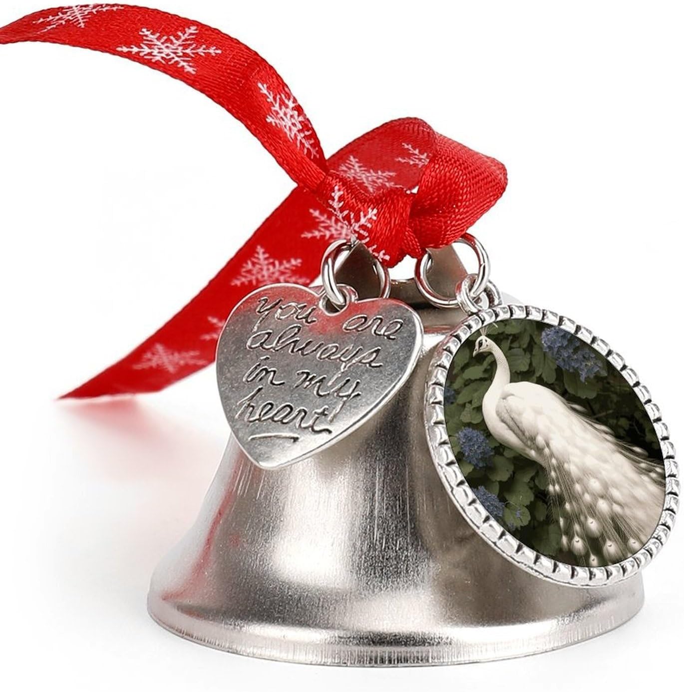 White Peacock Christmas Bell Ornament Metal Christmas Jingling Bell Vintage Bells for Xmas Tree Decors Wings & Loves Bells Ornaments for Holiday Decor