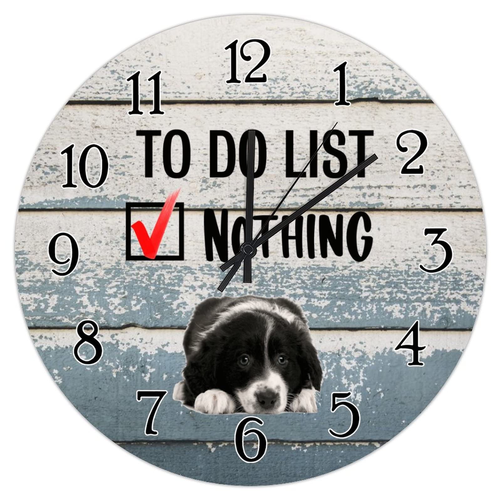 Horloge murale Border Collie en bois shabby chic 38cm silencieuse pour décoration de salon