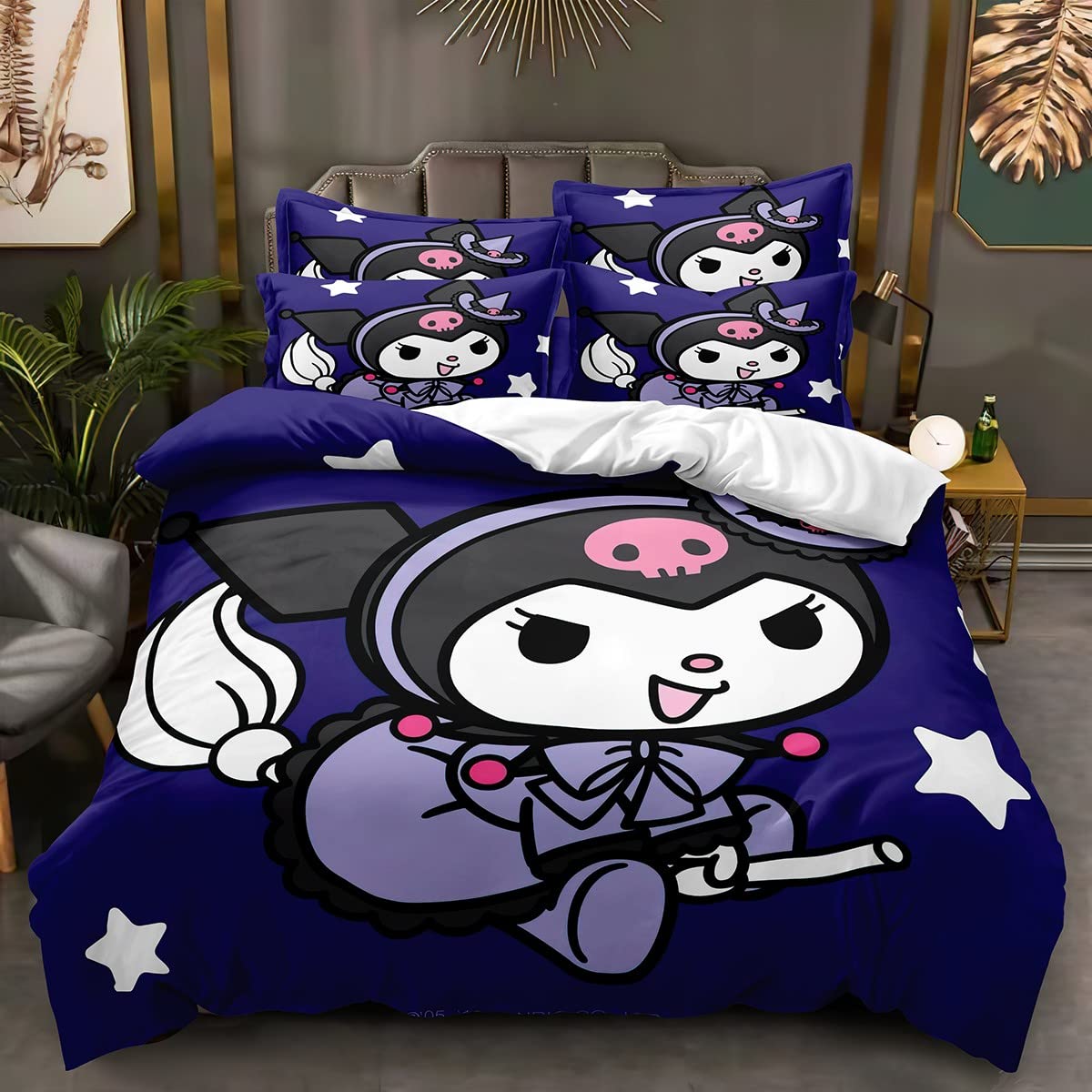 Juego De Funda Nórdica Kuromi De 140x200 Cm – 100% Microfibra Reversible, Lila Y Rosa, Con Funda De Almohada 70x90 Cm Para Niños Y Adolescentes