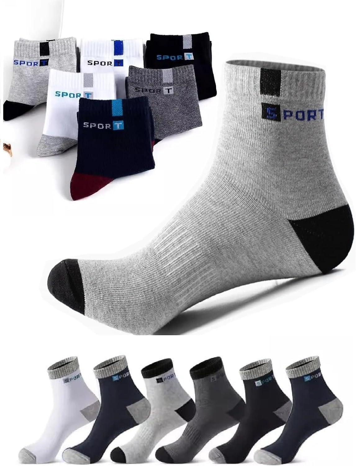 Men's Sport Ankle Socks, Multicolour, Cotton Blend, Cushioned, Pack of 5 Pairs-picture-36